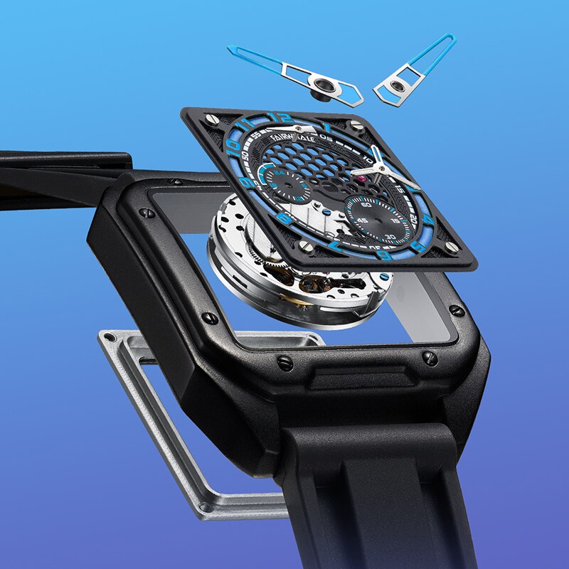 Mark Fairwhale Men's Rectangle Skeleton Watch - Stainless Steel Mechanical Timepiece for Business, Casual & Formal Occasions