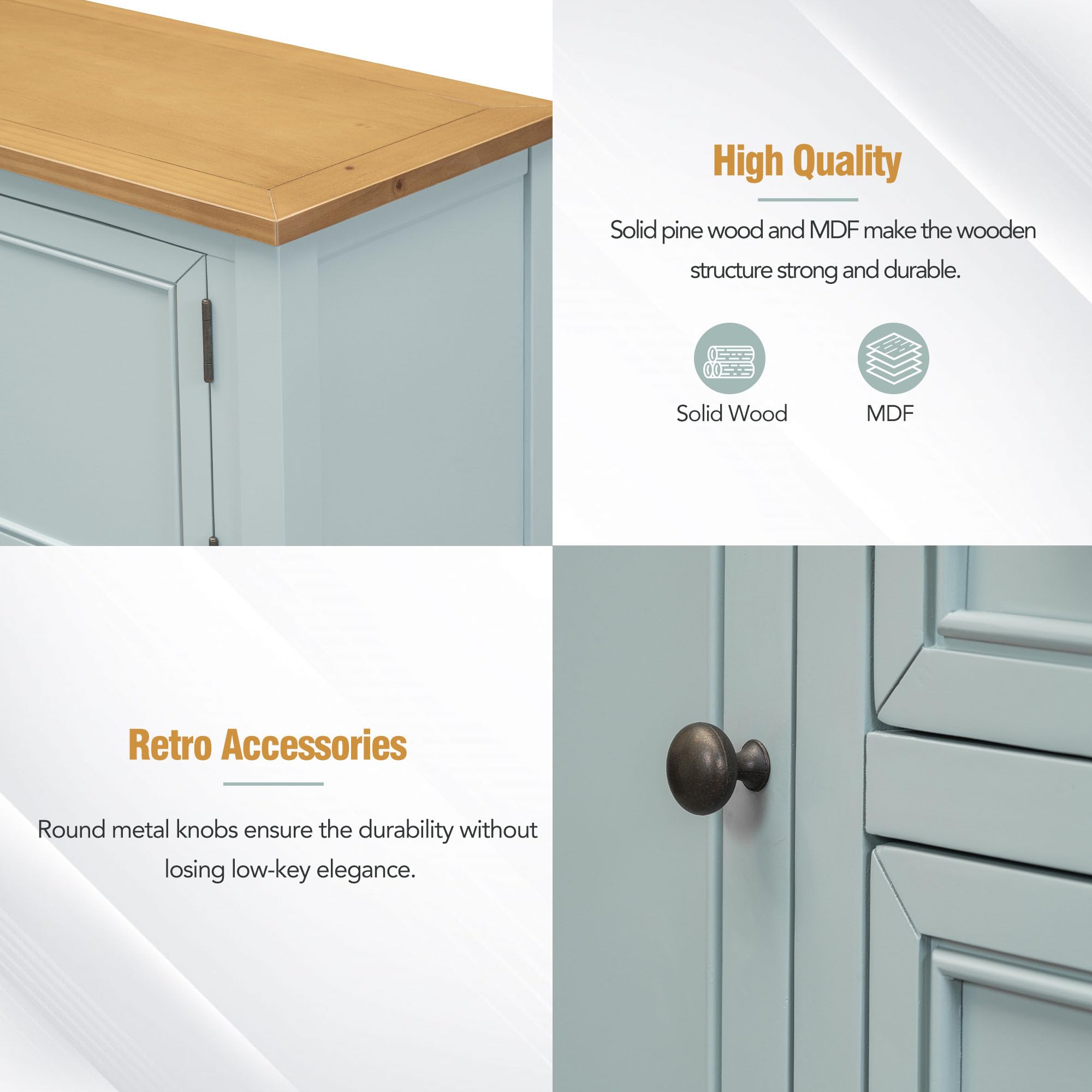 Modern Console Table with 4 Drawers & 2 Cabinets - Buffet Sideboard with Bottom Shelf in Lime White - Perfect for Entryway, Living Room or Dining Room Storage Solution