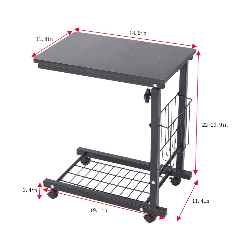 Height Adjustable Mobile Sofa Side Table with Wheels - Rolling Laptop Desk for Small Spaces, Overbed Table, Coffee Tray & Snack Stand - Black | Perfect for Living Room, Bedroom & Home Office Use
