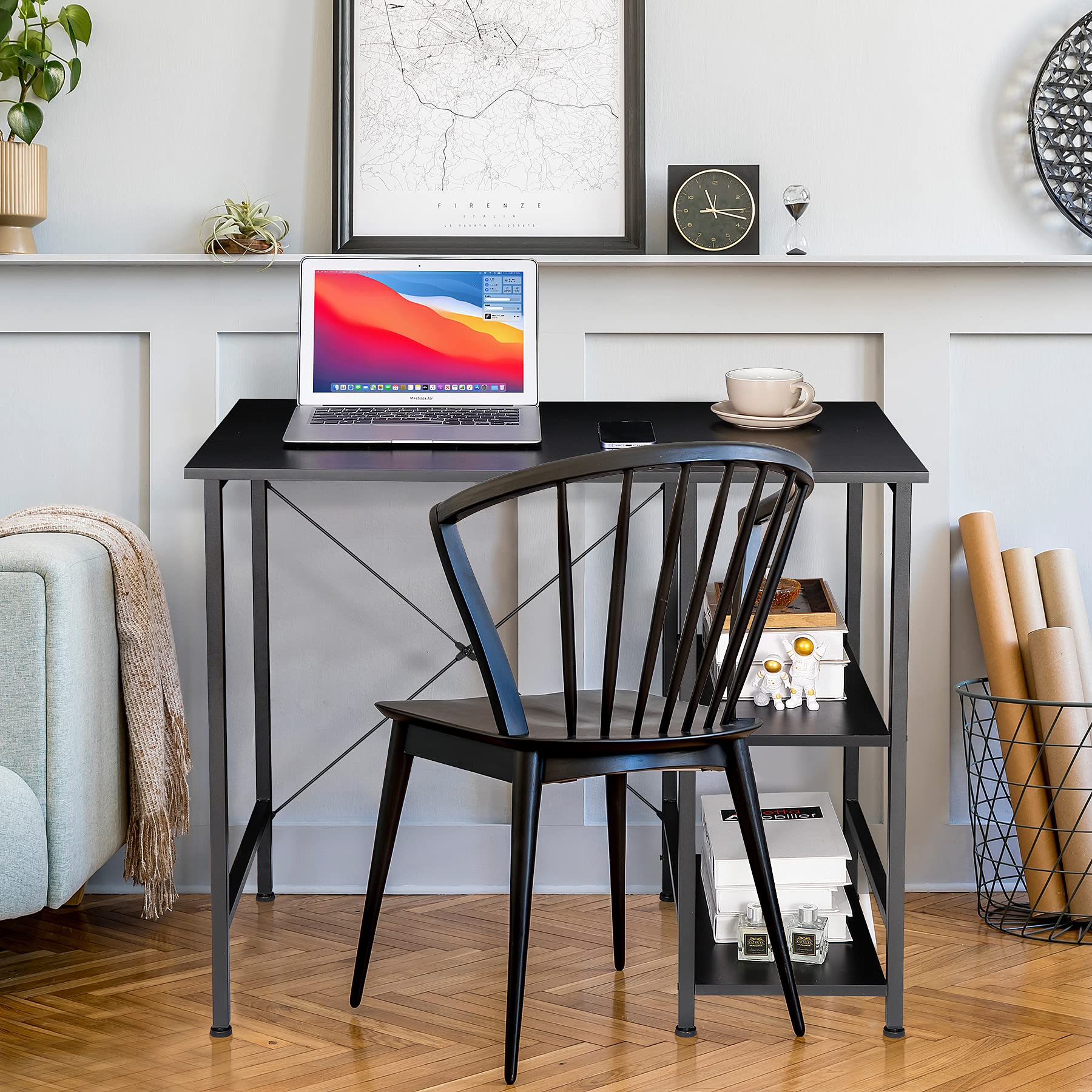 ZenStyle 36Inch Small Computer Desk with Storage Shelves - Compact Home Office Writing Desk, Reversible Under Desk Shelves for Small Spaces, Black - Perfect for Apartments, Dorms & Workspaces