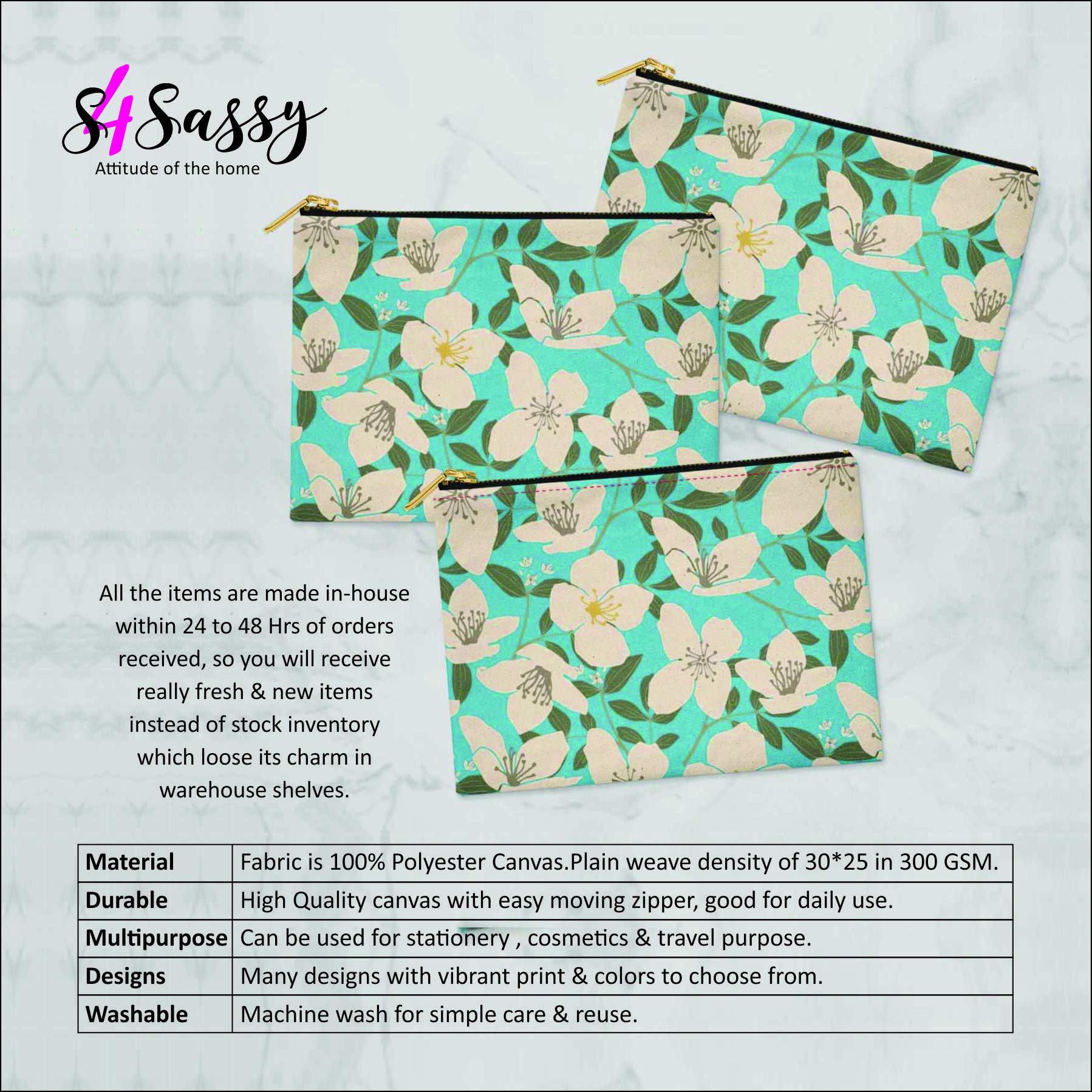 S4Sassy Black Floral & Heart Print Cosmetic Bag Set of 3 - 6 x 8 Inch Makeup Pouch, Coin Purse & Toiletry Organizer for Travel, Gym & Daily Essentials Storage