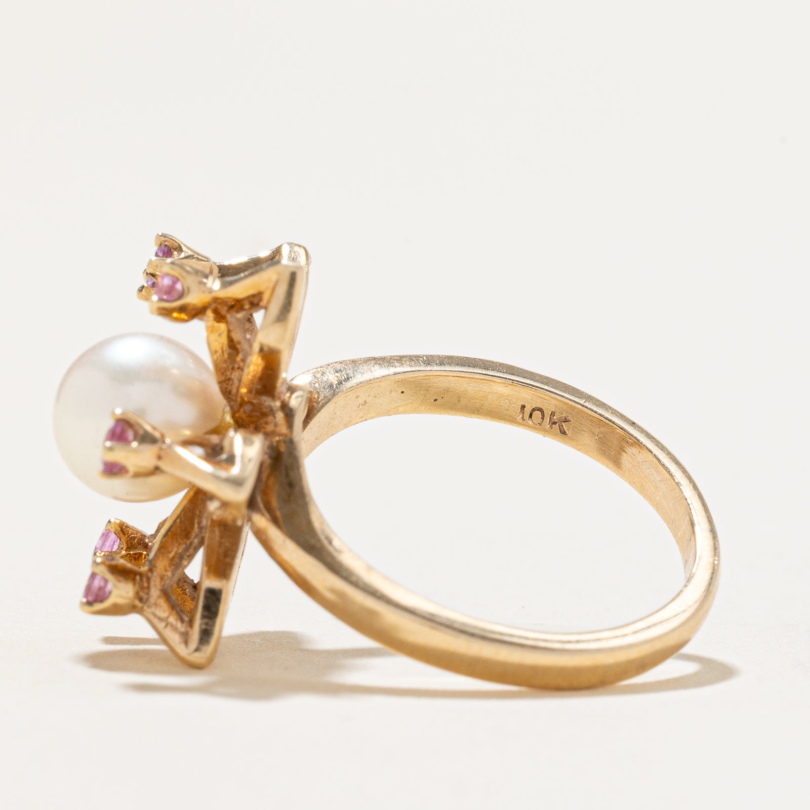 Elegant Synthetic Sapphire & Pearl Cocktail Ring - 0.24ctw, Size 5 | Perfect for Evening Parties, Weddings & Special Occasions