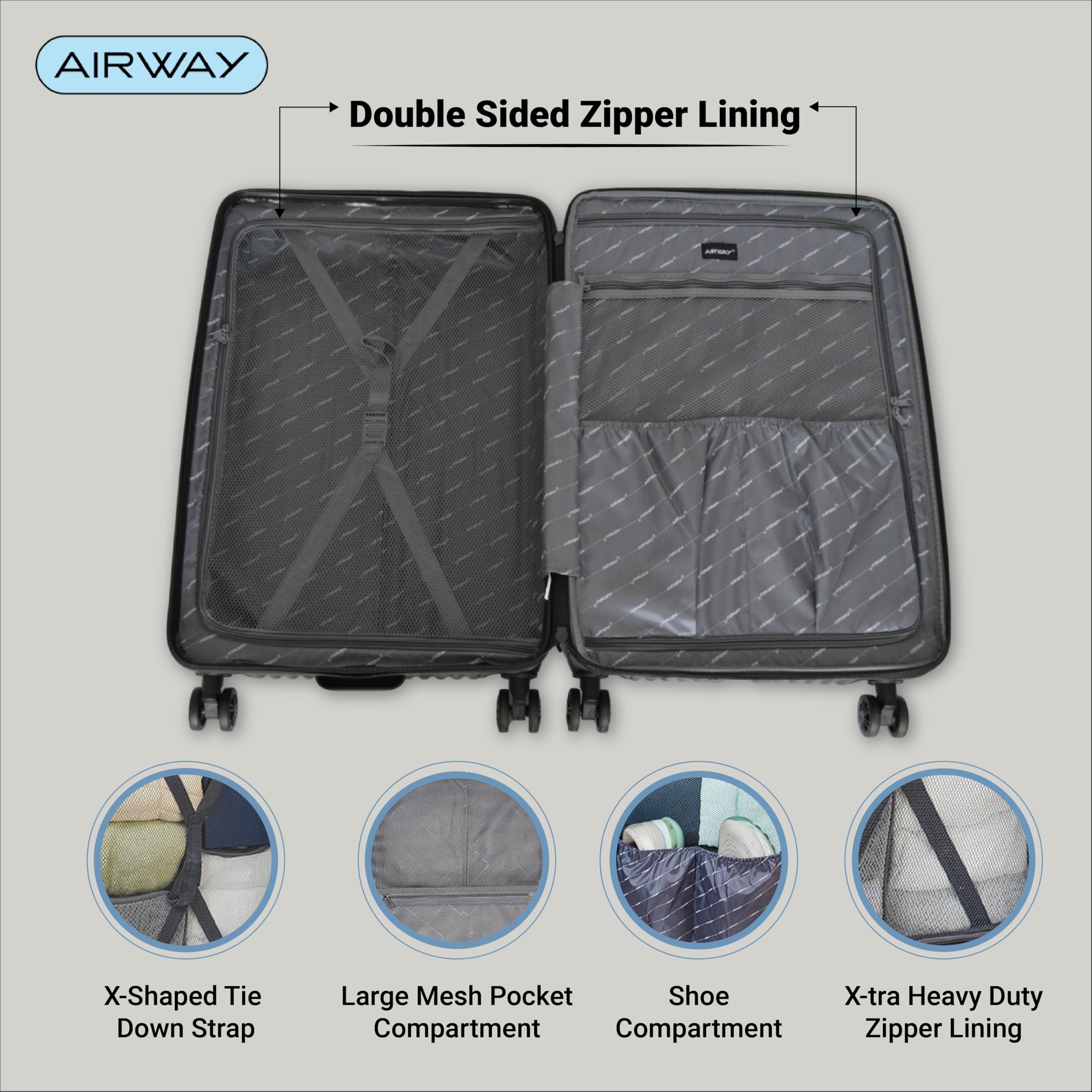 Airway 3-Piece Lightweight Hardshell Expandable Luggage Set with TSA Lock & Spinner Wheels (30