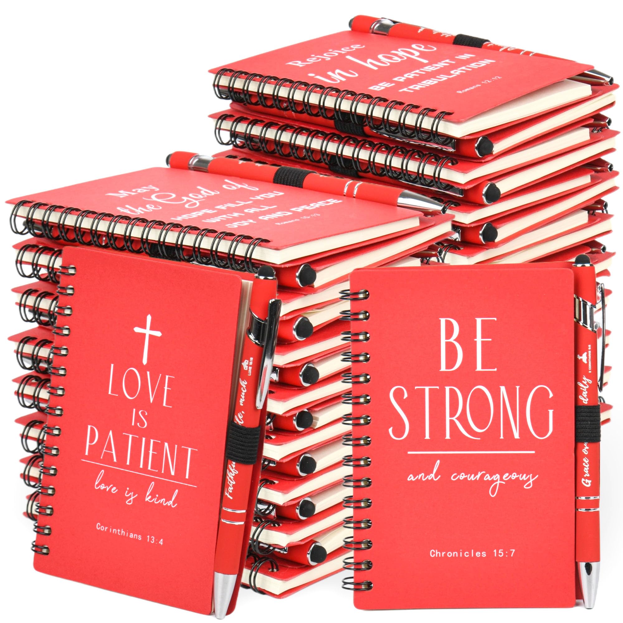 INSADA Christian Prayer Journal Spiral Notebook Set - 30 Pack Red Small Notepads (4.13”x5.43”) with Pens - Perfect for Bible Study, Church Groups & Mother's Day Gifts | Inspirational Writing, Scripture Reflection & Daily Devotion