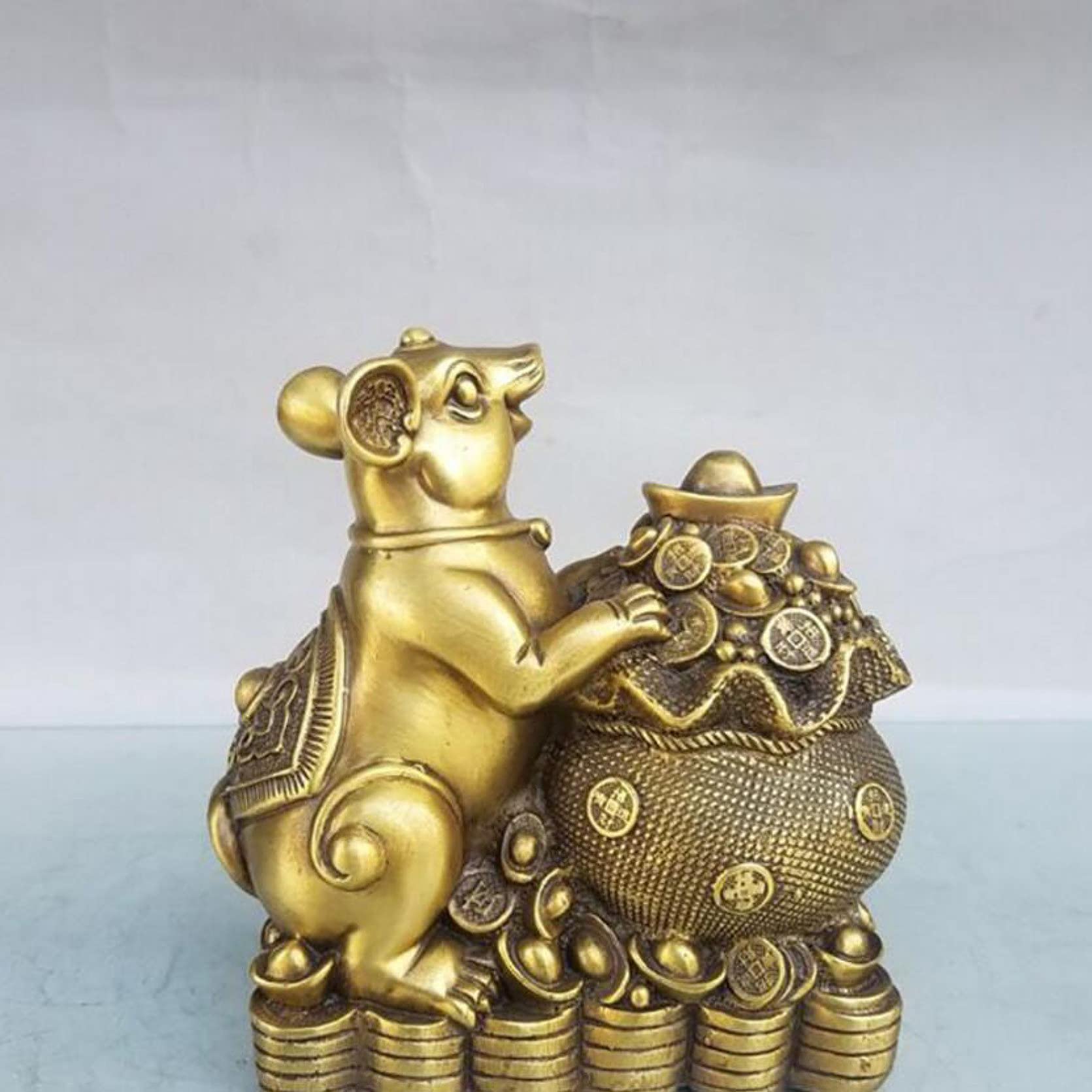 Chinese Feng Shui Money Cornucopia Mouse Brass Statue - Wealth & Fortune Collectible Figurine for Home Office Desk Decor | Perfect for New Year Gifts & Table Centerpiece Decoration