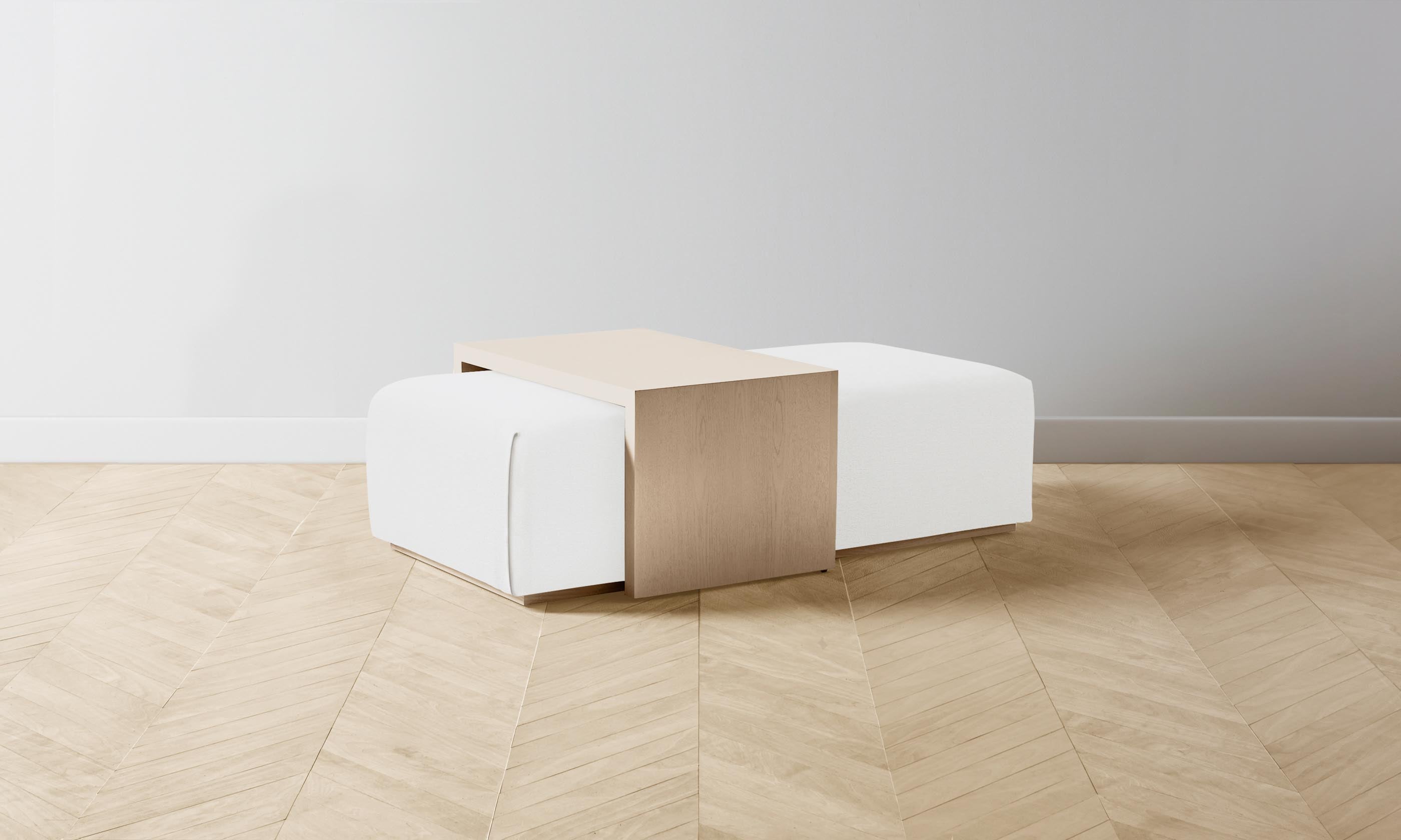 The Bowery Ottoman - Performance Linen Weave in Pure White | Modern Living Room & Bedroom Accent Furniture for Home Decor