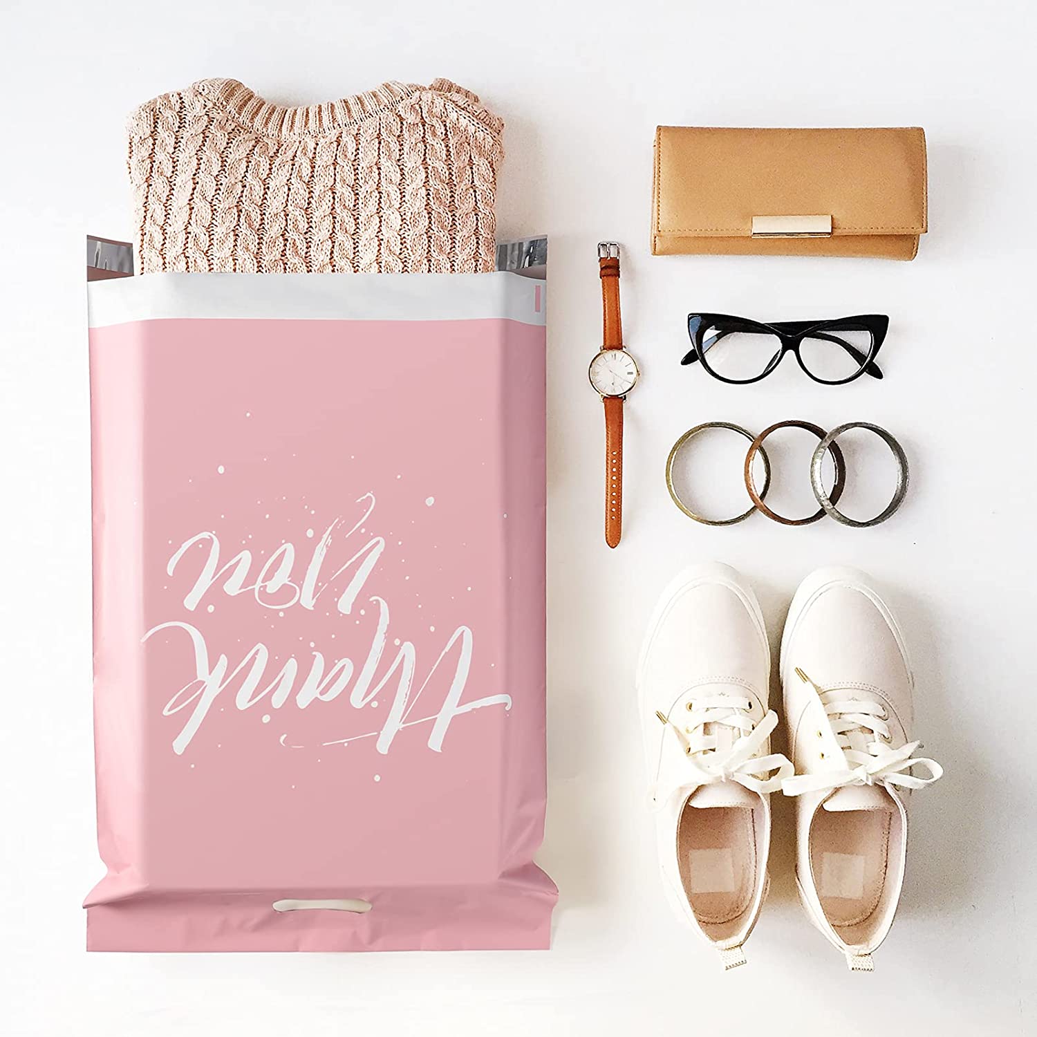 14.5x19 Inch Self Sealing Poly Mailer Shipping Bags with Handle - Sakura Pink | Waterproof Mailing Envelopes for Ecommerce, Clothing & Subscription Boxes | Perfect for Online Stores, Boutiques & Small Businesses