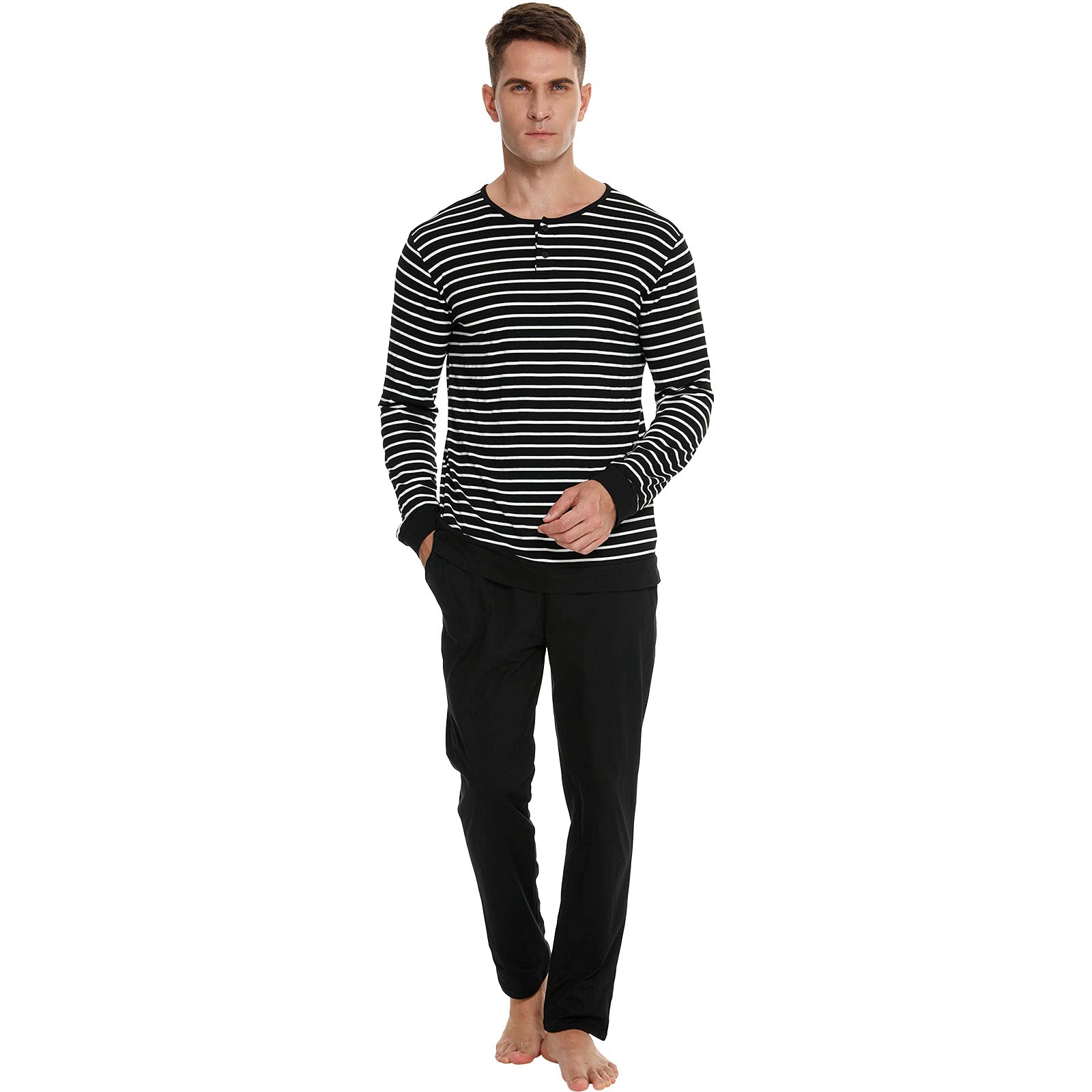 2 Pack Men's Cotton Striped Pajama Set - Soft & Cozy 2 Piece Sleepwear for Lounge & Relaxation at Home