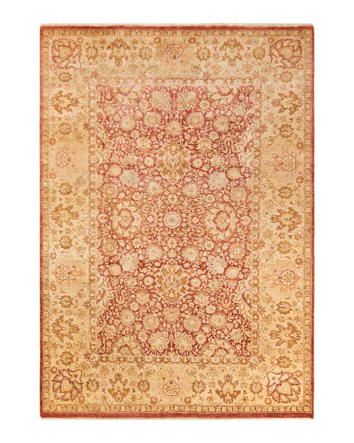 Handmade Traditional Floral Mogul Pink Wool Area Rug 6x9 - One of a Kind Hand Knotted Solo Rugs for Living Room, Bedroom & Home Decor