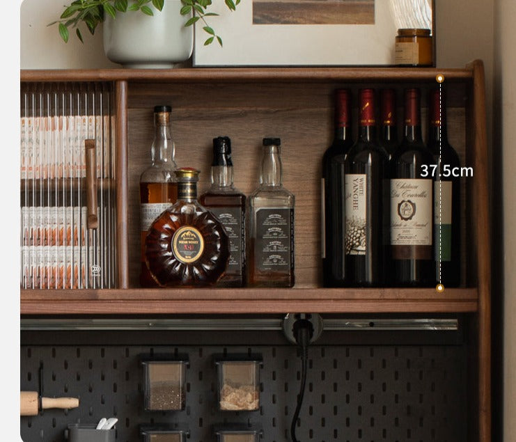 Black Walnut Sideboard with Integrated High Cabinet & Glass Doors - Stylish Storage for Dining Room, Living Room, or Entryway
