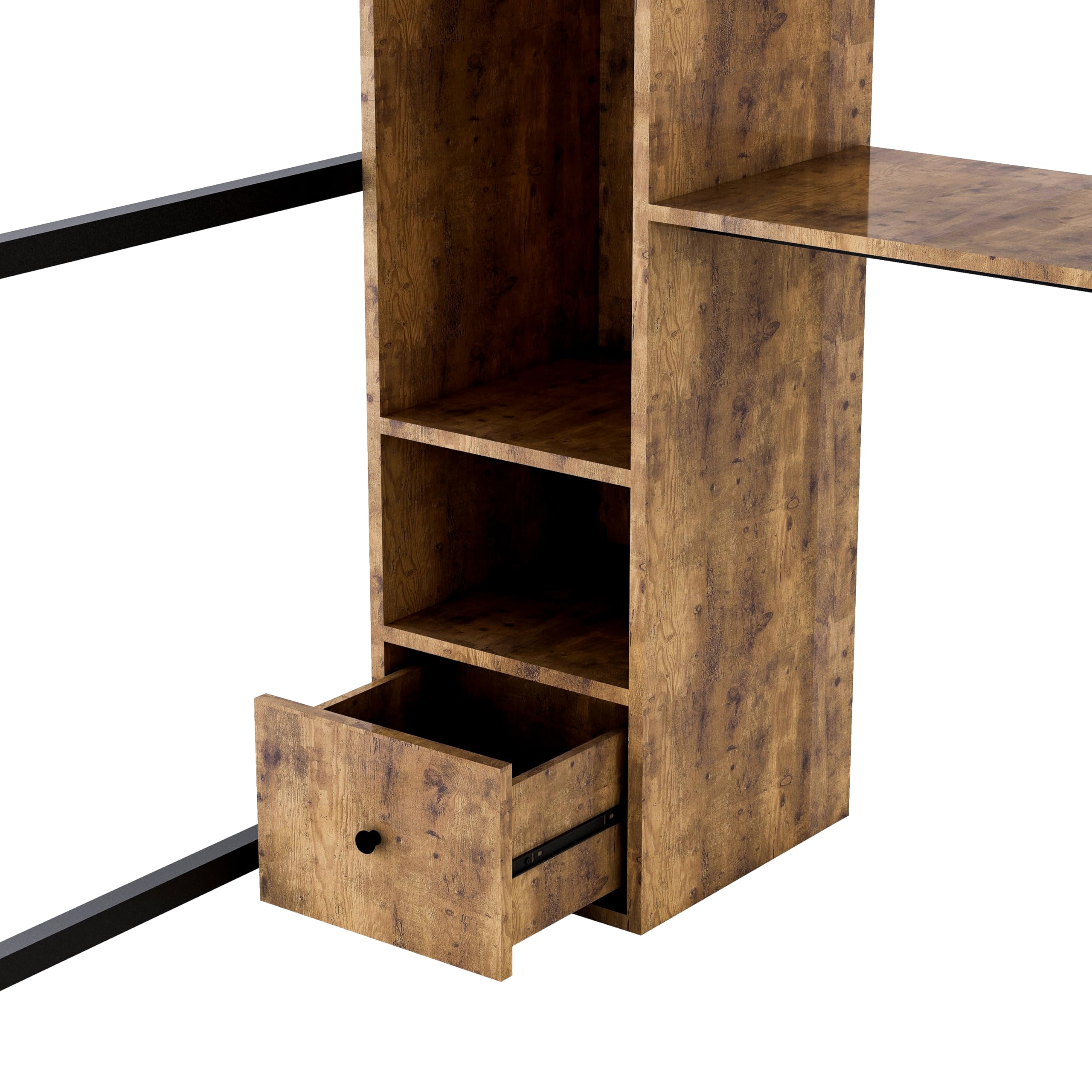 Full Size Loft Bed with Desk & Wardrobe - Heavy Duty Metal Loft Bed with Storage Shelves & Drawers - Space Saving Black Loft Bed with Bookshelf for Kids, Teens & Adults - Perfect for Small Bedrooms, Dorms & Studio Apartments