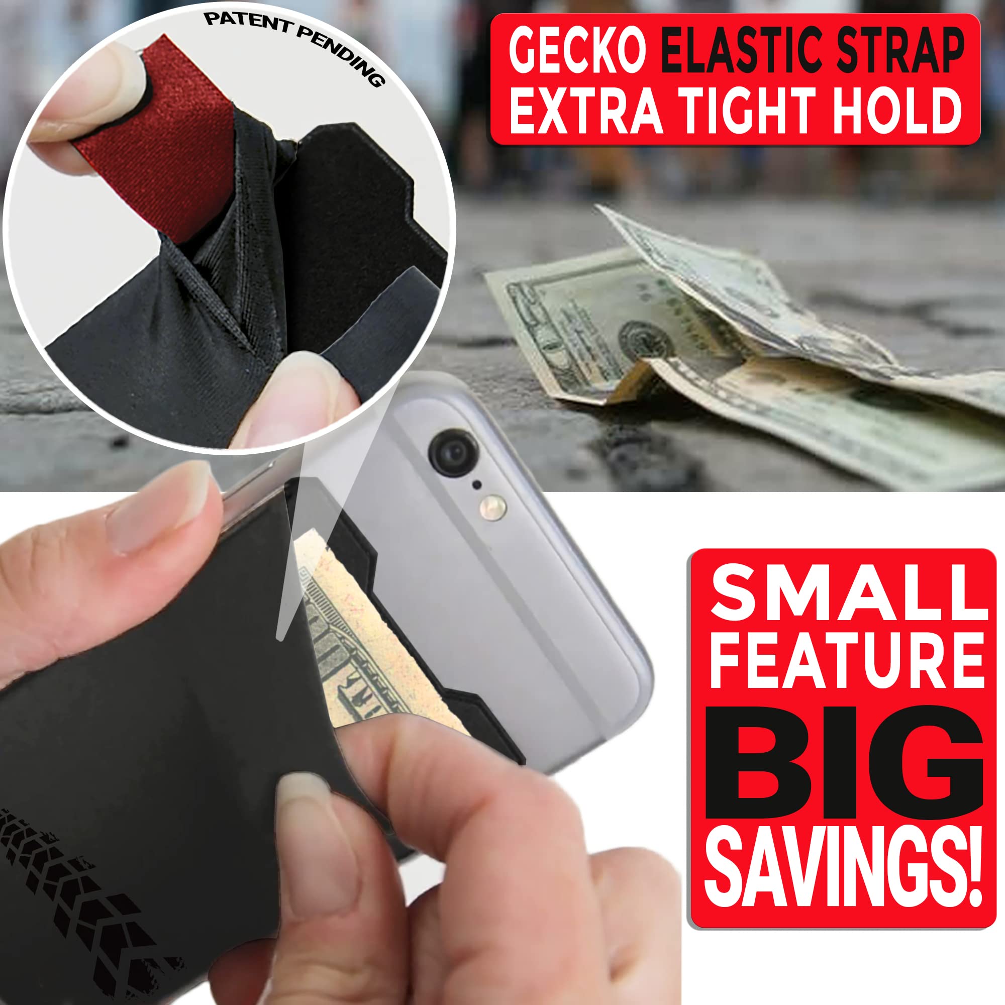 Gecko Stick-On Phone Wallet - Slim Adhesive Card Holder for Credit Cards & Cash - Secure Lycra Pouch for iPhone & Android - Perfect for Gym, Travel & Everyday Use