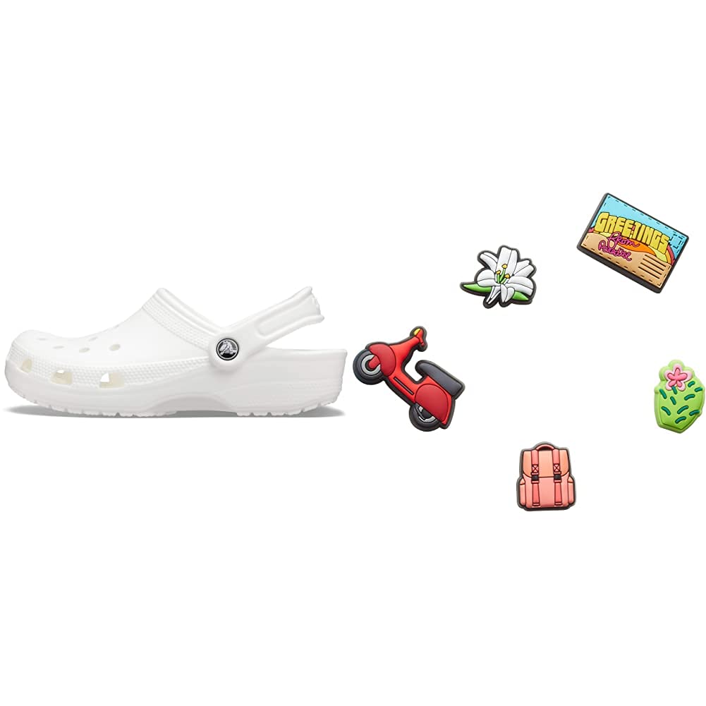 Crocs Classic Clog for Men & Women with 5-Pack Jibbitz Charms - Comfortable Slip-On Shoes for Travel, Home, and Outdoor Activities