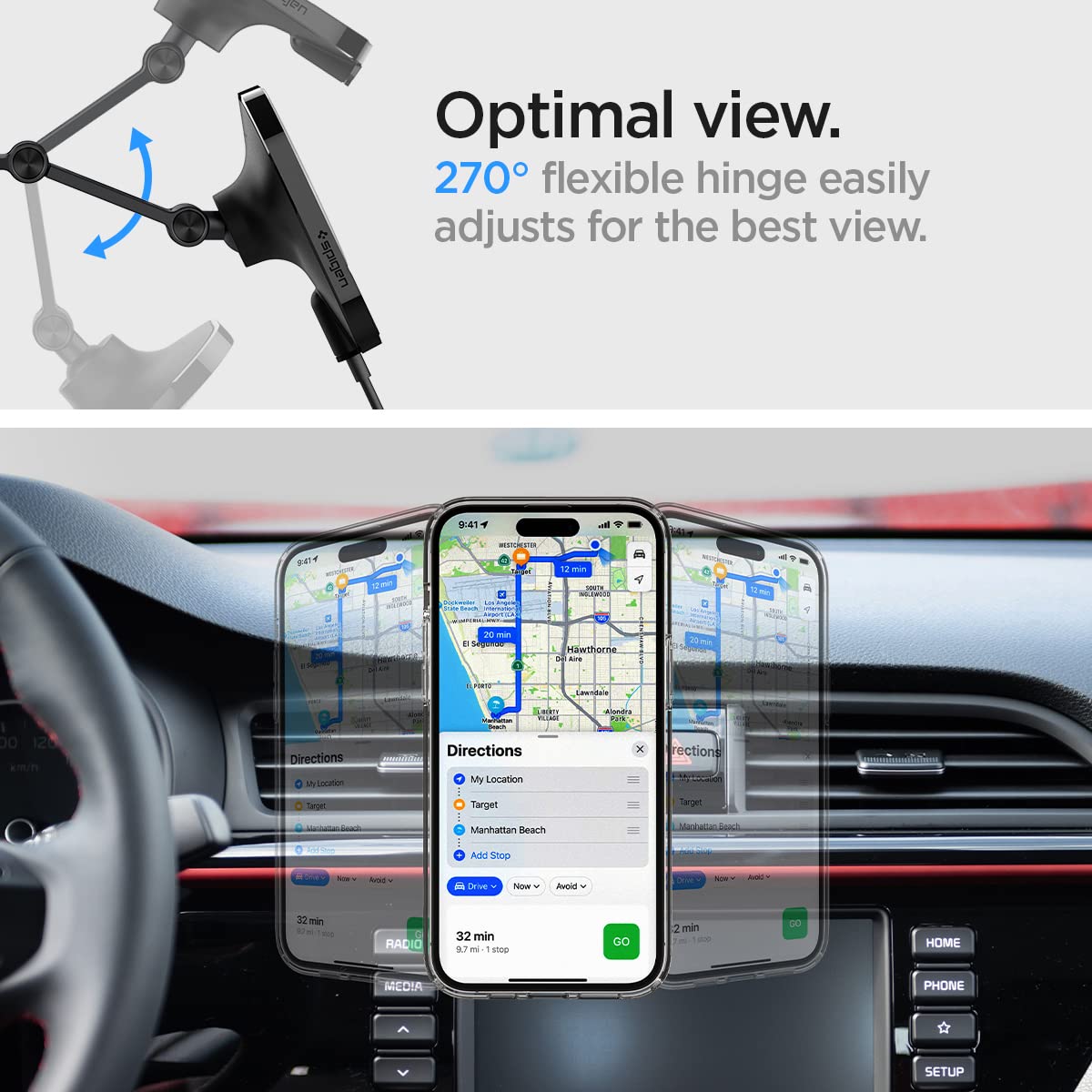 Spigen OneTap Pro 3 (MagFit) MagSafe Car Mount - 15W Apple Certified Wireless Charger for iPhone 16/15/14/13/12 Series - Dashboard, Windshield & Screen Mount - Perfect for Commuting, Road Trips & Hands-Free Navigation