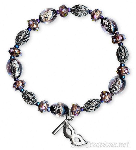 Multiple Sclerosis Awareness Beaded Bracelet - Purple Shimmer Mask Design for Women - Perfect for Fundraising, Support Groups & Daily Wear