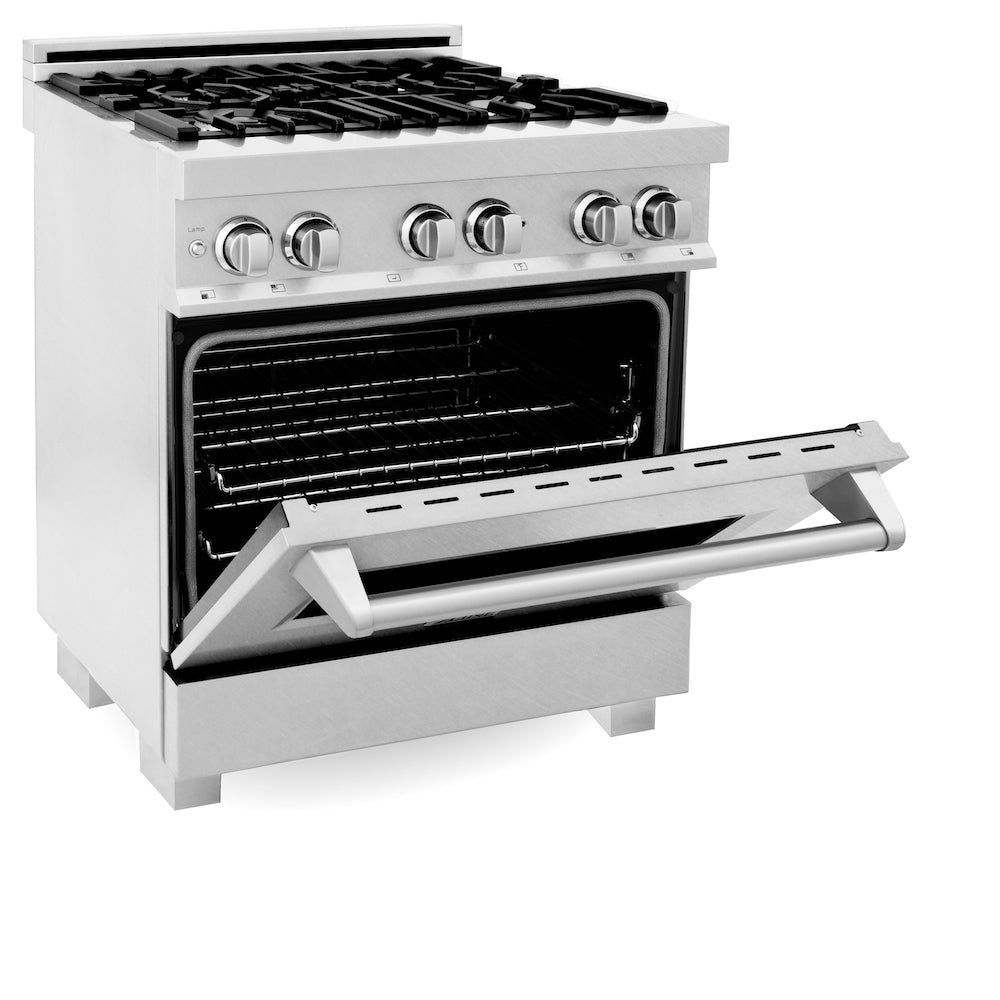 ZLINE 30-inch 4.0 cu.ft Dual Fuel Range with 4-Burner Gas Cooktop & Electric Convection Oven - Satin Stainless Steel (RAS SN 30) | Professional Kitchen Appliance for Home Chefs & Cooking Enthusiasts