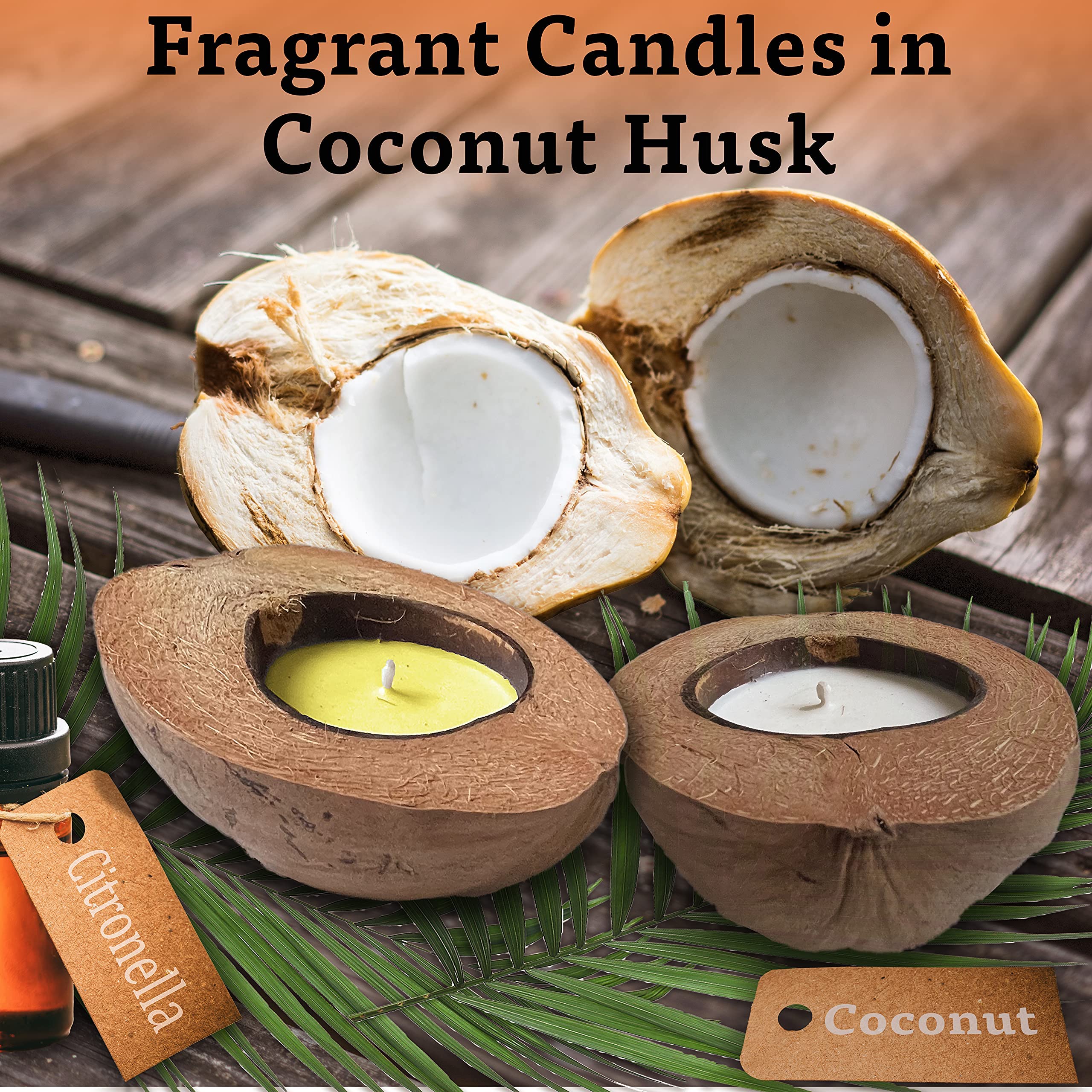 CK Organic Coconut Husk Scented Citronella Candle - 100% Soy Wax with Cotton Wick for Clean Burning | Home Décor, Mosquito Repellent & Relaxing Gift for Outdoor Patio, Garden & Indoor Spaces
