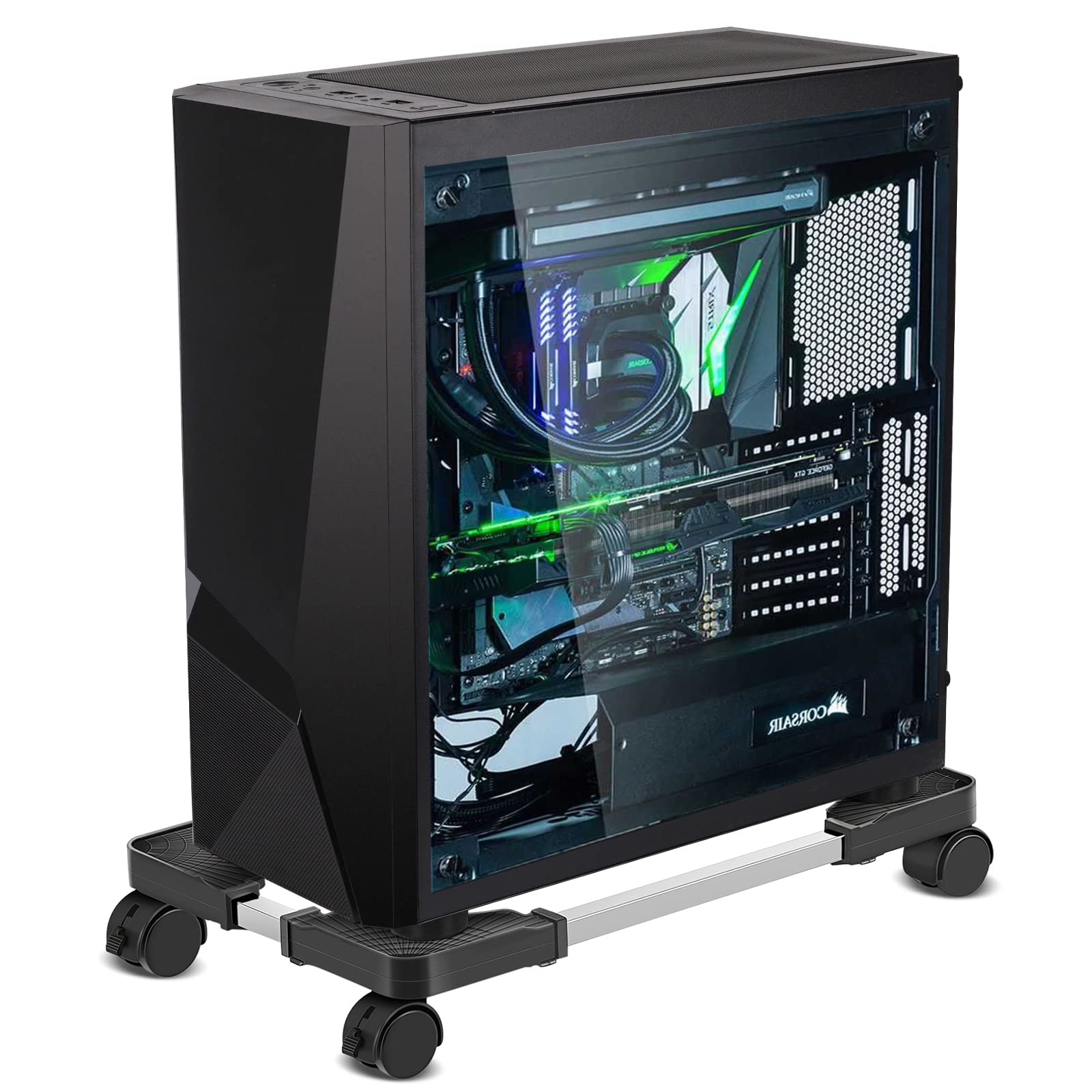 Adjustable Mobile CPU Stand with 4 Caster Wheels - Universal PC Case Holder for Desktop Computers (Black) | Perfect for Office, Gaming Setup & Home Workspace Organization