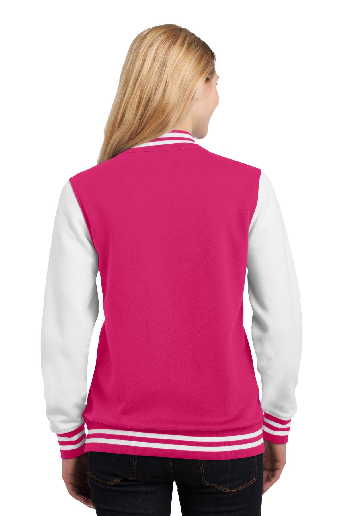 SPORT-TEK Women's Fleece Letterman Jacket - Warm Varsity Style Pullover for Casual Wear, Workout & Outdoor Activities