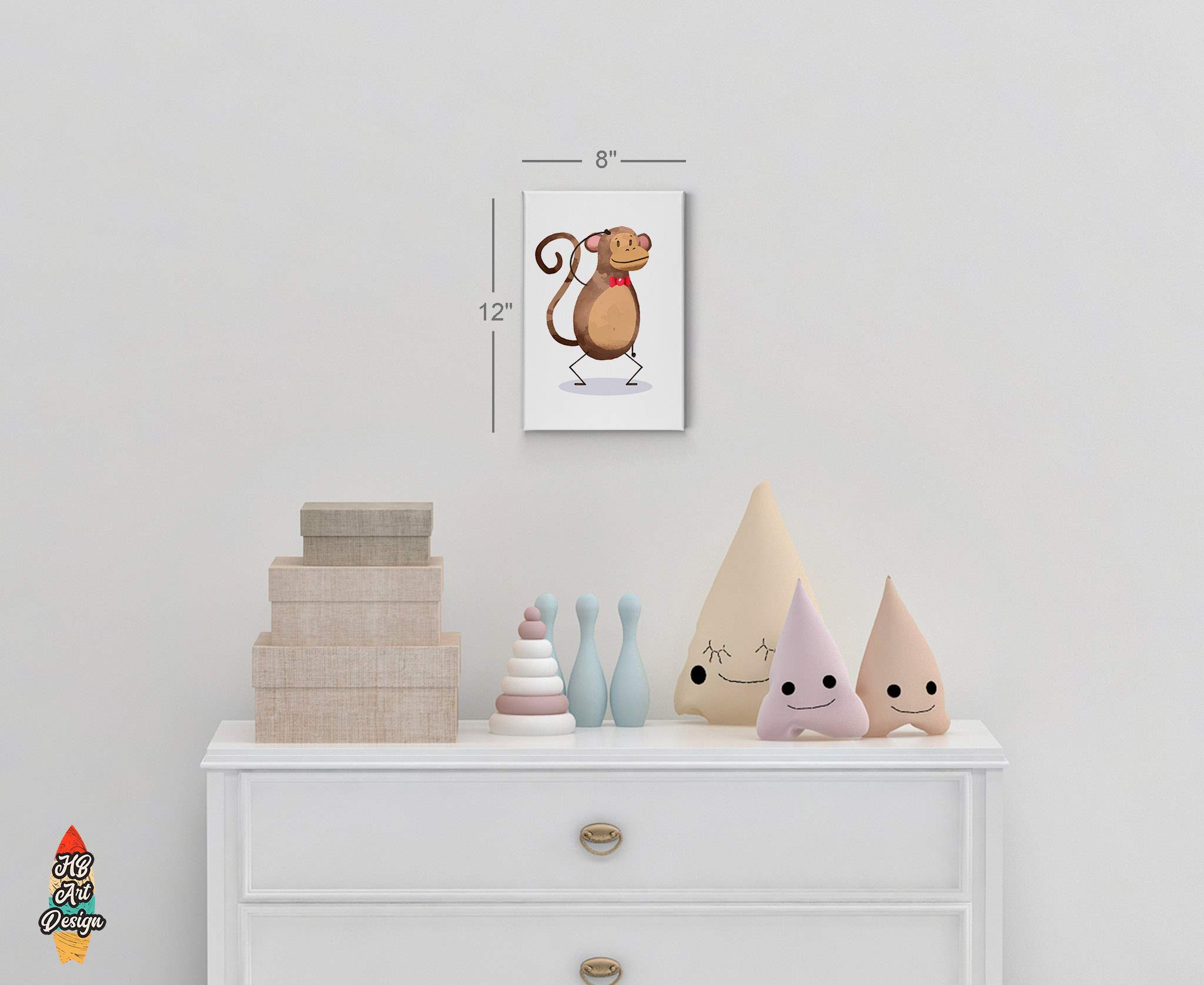 Handmade Monkey Painting Nursery Wall Art - 40x30 Inch Canvas Print for Baby Girl & Boy Room Decor - Framed & Ready to Hang - USA Made - Perfect for Kids Bedroom, Playroom & Baby Shower Gifts