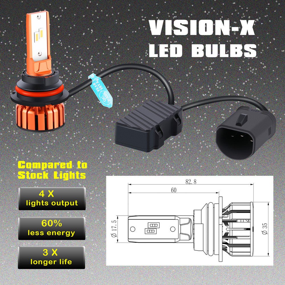 X HL Vision HB1 9004 LED Headlight Bulbs - Dual High Beam & Low Beam for Cars, Trucks, SUVs - Bright White Light for Night Driving & Foggy Conditions