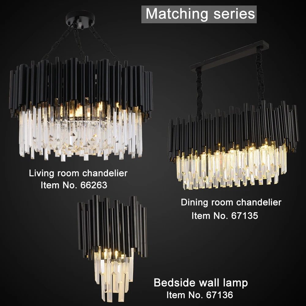 Finn Modern Black Linear Crystal Chandelier - Elegant Dining Room Lighting Fixture for Contemporary Home Decor | Perfect for Dining Rooms, Kitchens, and Entryways