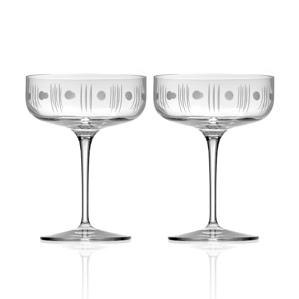 Vintage Mid Century Modern 10.25oz Coupe Cocktail Glasses - Set of 2 Elegant Stemware for Martini, Champagne & Dessert - Perfect for Home Bar, Dinner Parties & Romantic Date Nights