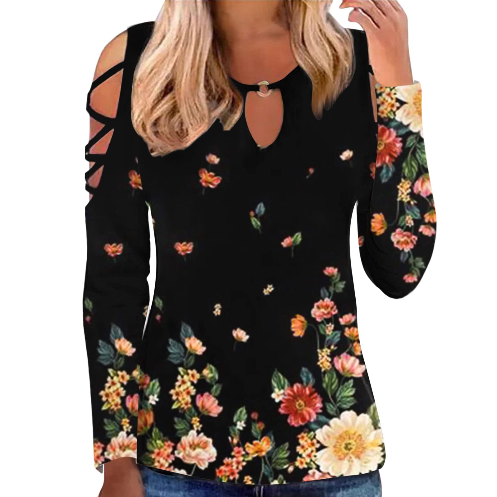 Women's Hollow Out Short Sleeve T-Shirt - Crewneck Cold Shoulder Casual Summer Top | Sexy Loose Fit Tee for Women | Perfect for Beach, Party & Everyday Wear