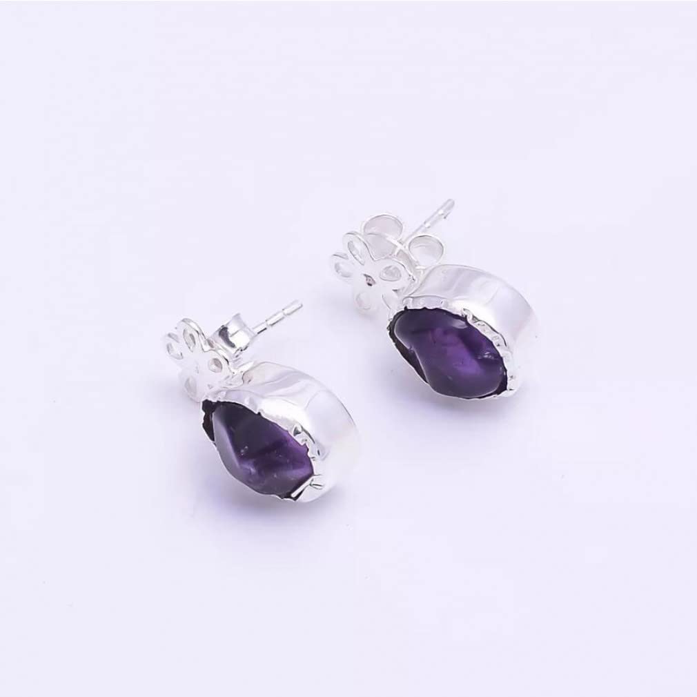 Natural Amethyst Rough Gemstone Earrings - 925 Sterling Silver Women's Jewelry for Daily Wear | Boho Chic, Gift, Wedding & Party Accessories