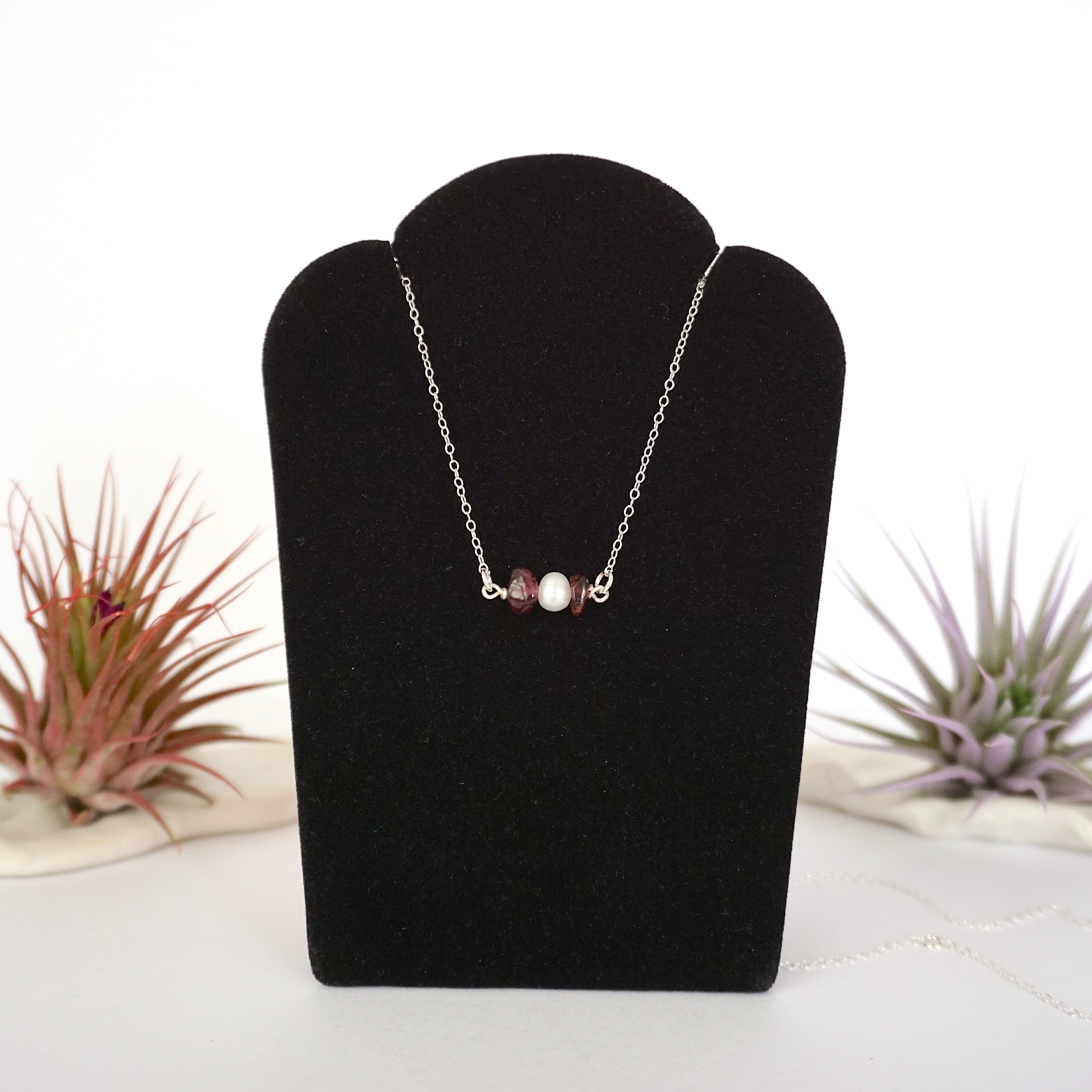 Garnet & Pearl Charm Necklace for Women - Elegant Birthstone Jewelry Gift for Anniversary, Valentine's Day & Special Occasions