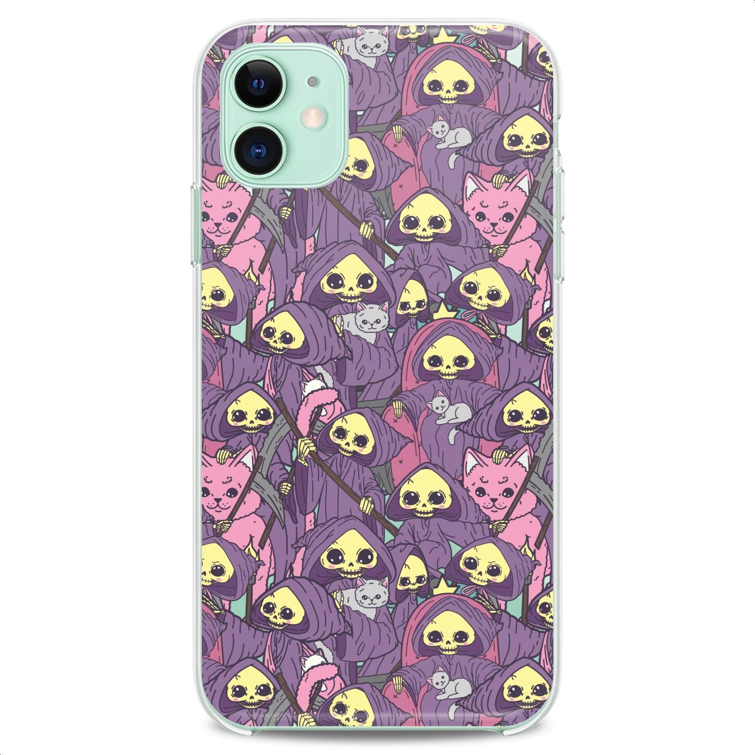 Premium TPU Phone Case for iPhone 16/15/14/13/12/11 Pro Max/Plus/Mini/XS/XR/X/8+/7/6/5/SE - Slim Flexible Clear Silicone Cover with Grim Reaper & Cute Cat Designs - Lightweight Protective Case for Daily Use, Work & Travel