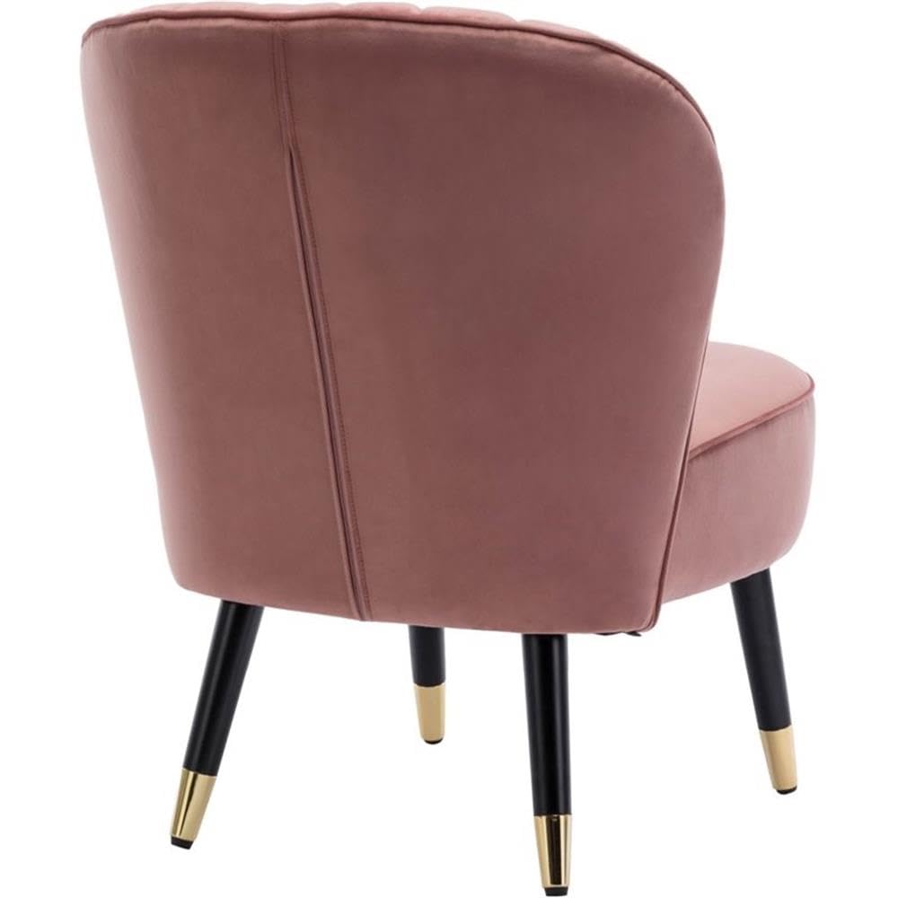 Jane Modern Wood and Velvet Fabric Upholstered Accent Chair in Pink - Stylish Living Room Seating for Home Office, Bedroom or Lounge Area