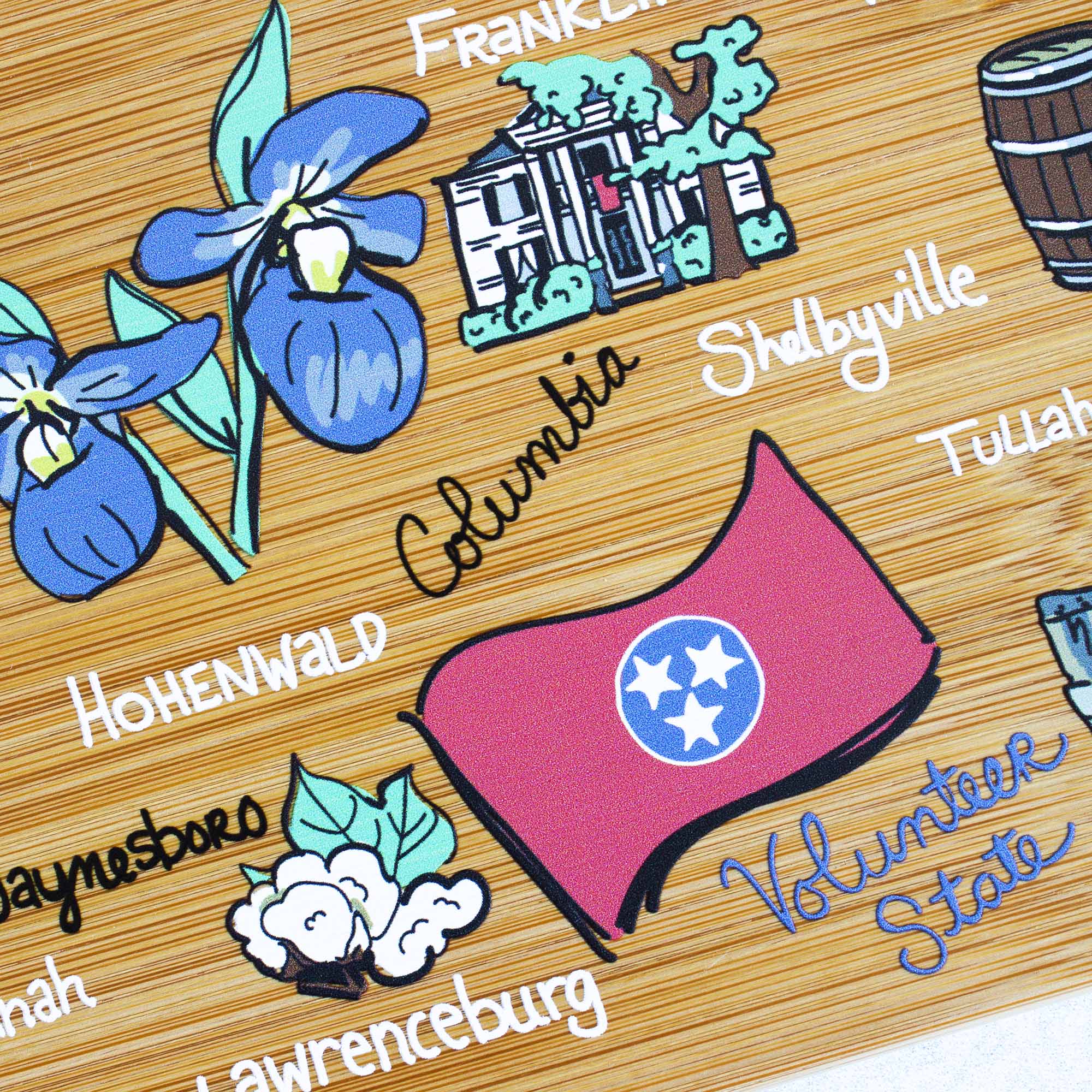 Handcrafted Tennessee Wood Cutting Board with Fish Kiss™ Artwork - Durable Kitchen Essential for Chopping, Serving & Decor