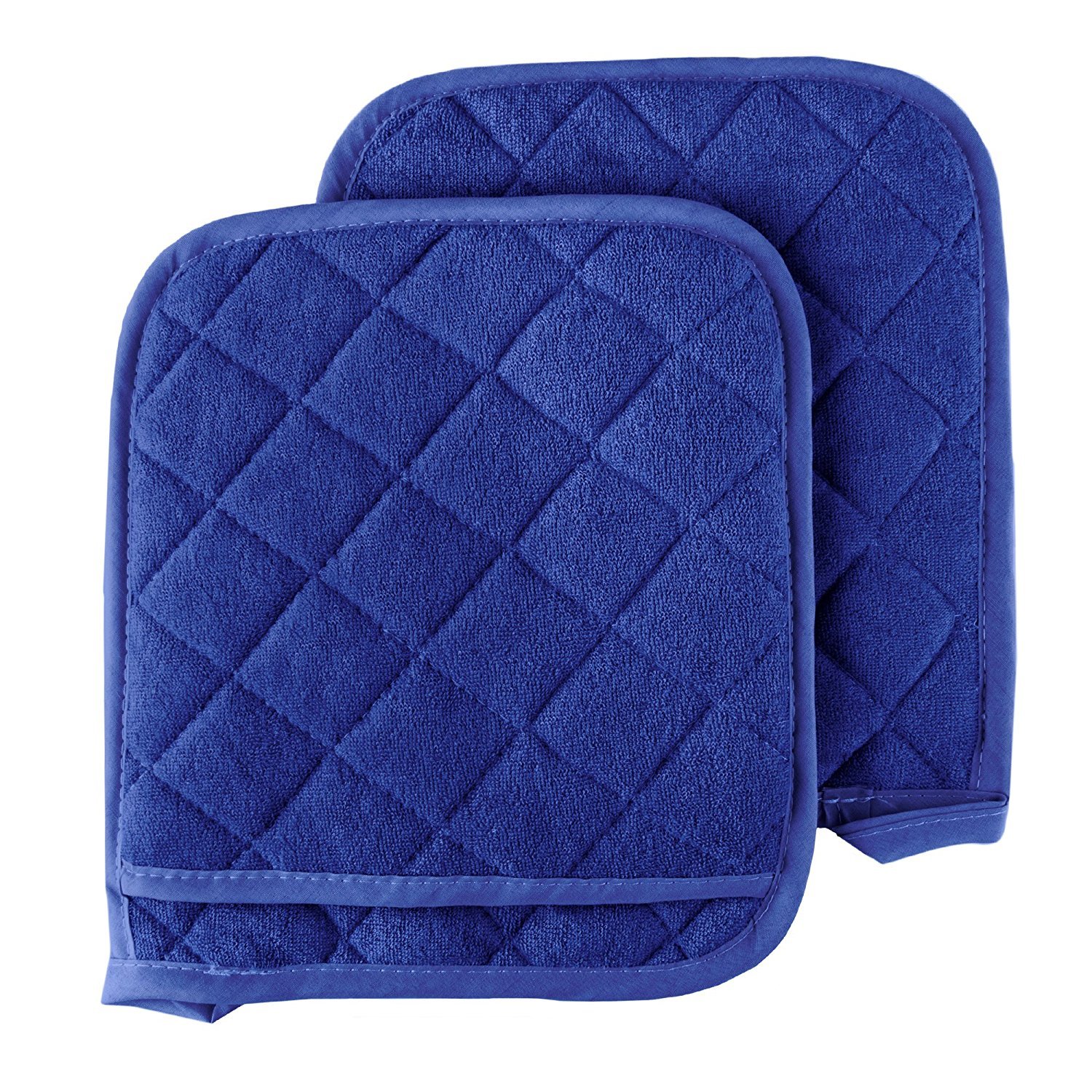 Lavish Home 2-Piece Oversized Heat Resistant Quilted Cotton Pot Holder Set - Blue | Oven Mitts for Cooking, Baking & Kitchen Safety