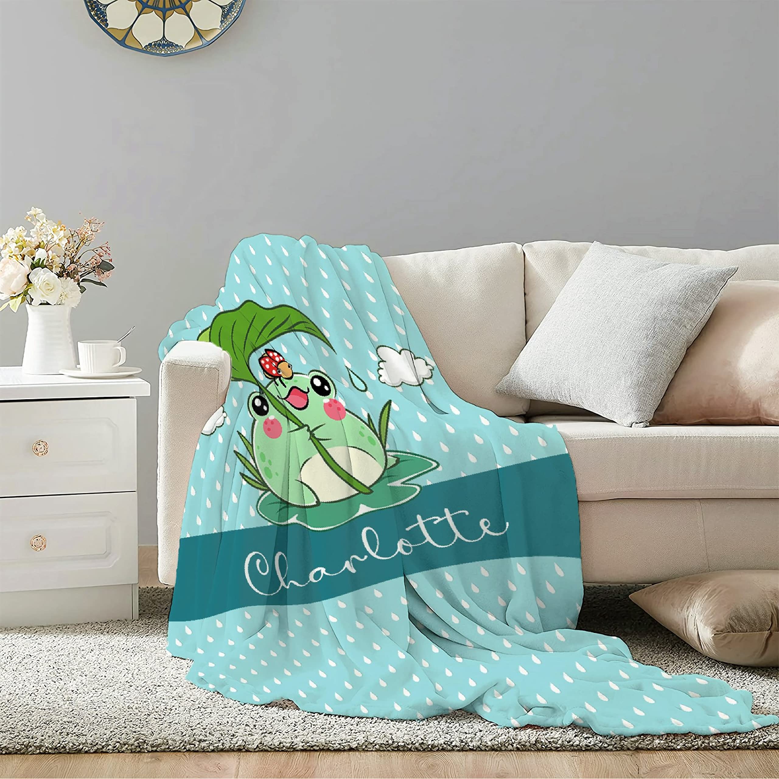 Custom Frog Raindrop Leaf Photo Blanket - Personalized Throw Blanket with Text & Picture Collage - Extra Large 120x90 Inch - Perfect Gift for Dad, Mom, Kids, Couples & Pets - Great for Family Movie Nights, Bedroom Decor & Cozy Winter Evenings