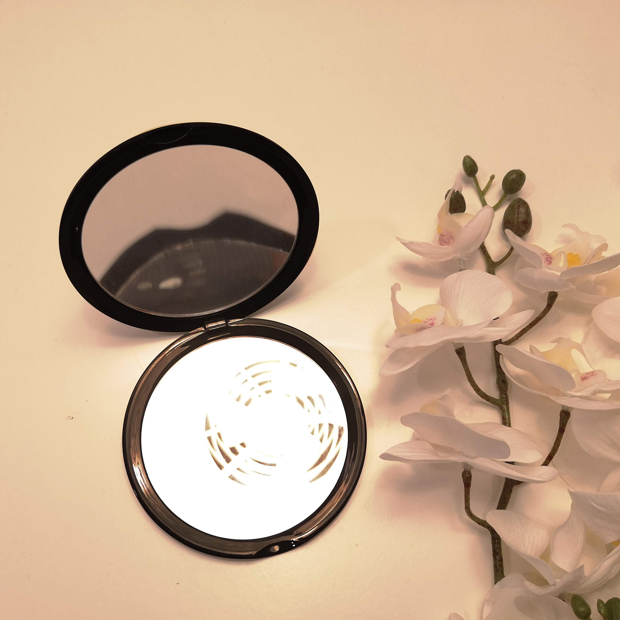 10x Magnification Makeup Mirror with Dual Side - Black Compact Mirror for Travel, Home & Professional Makeup Artists | Portable & Lightweight for Perfect On-the-Go Touch Ups