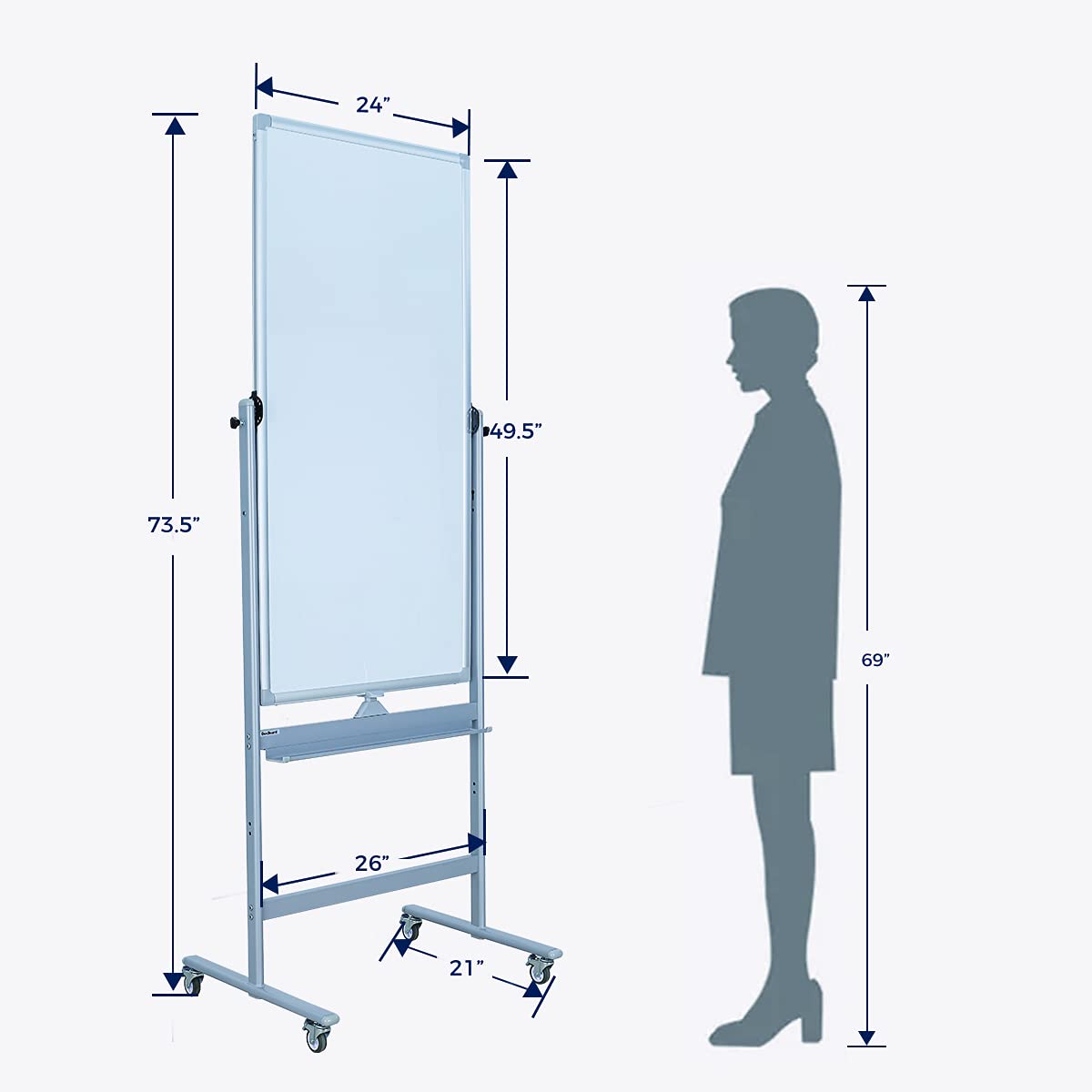 360° Reversible Magnetic Mobile Whiteboard 48x24-in - Portable Dry Erase Board with Wheels & Stand for Office, Classroom, Home - Includes 6 Dry Erase Markers & Eraser - Perfect for Presentations, Brainstorming & Teaching