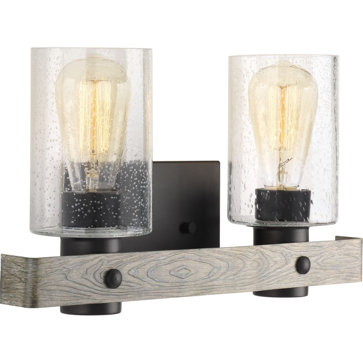Progress Lighting Gulliver Collection 2-Light Coastal Bath Vanity Light with Clear Seeded Glass in Graphite Finish - Perfect for Beach House Bathrooms and Coastal Style Decor