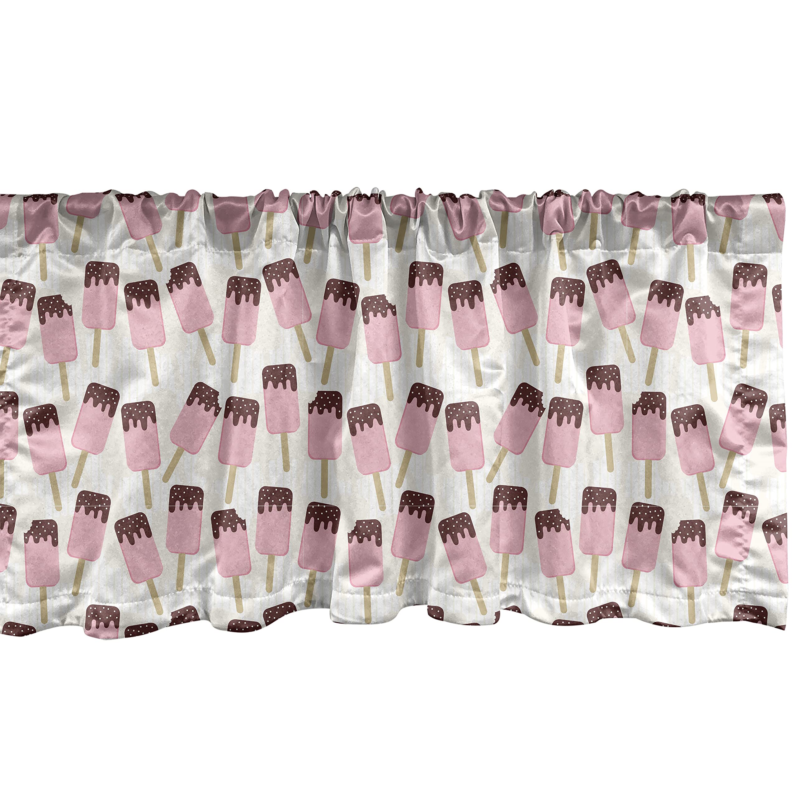 Ambesonne Ice Cream Window Valance Set of 2 - Chocolate Popsicle & Pastel Striped Kitchen Curtains for Summer Decor, Rod Pocket Valances 54x18 Inches, Pale Pink & Tan - Perfect for Bedroom, Cafe, or Kids Room Decor