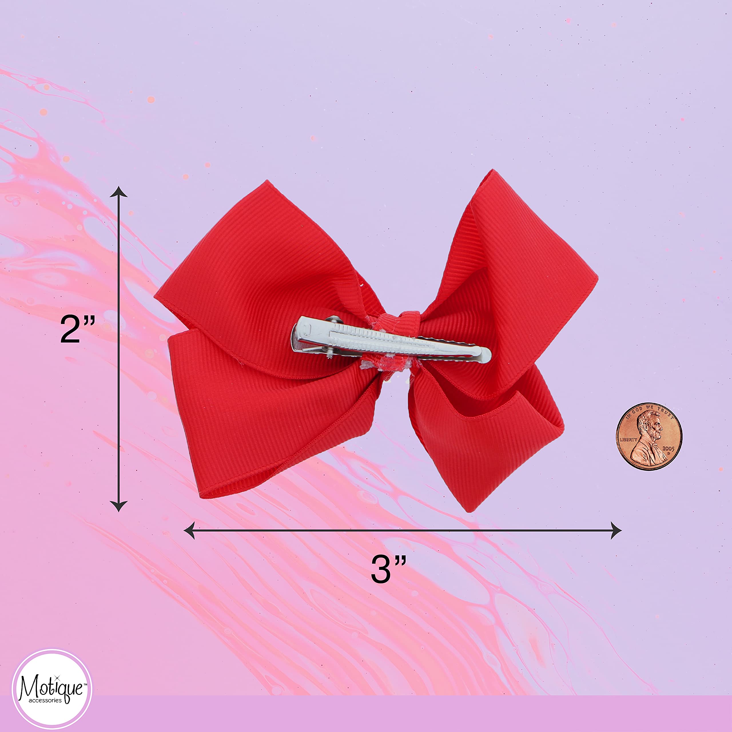 3 Inch Red Grosgrain Hair Bows for Little Girls - Set of 2 - Perfect for Parties, School, and Special Occasions