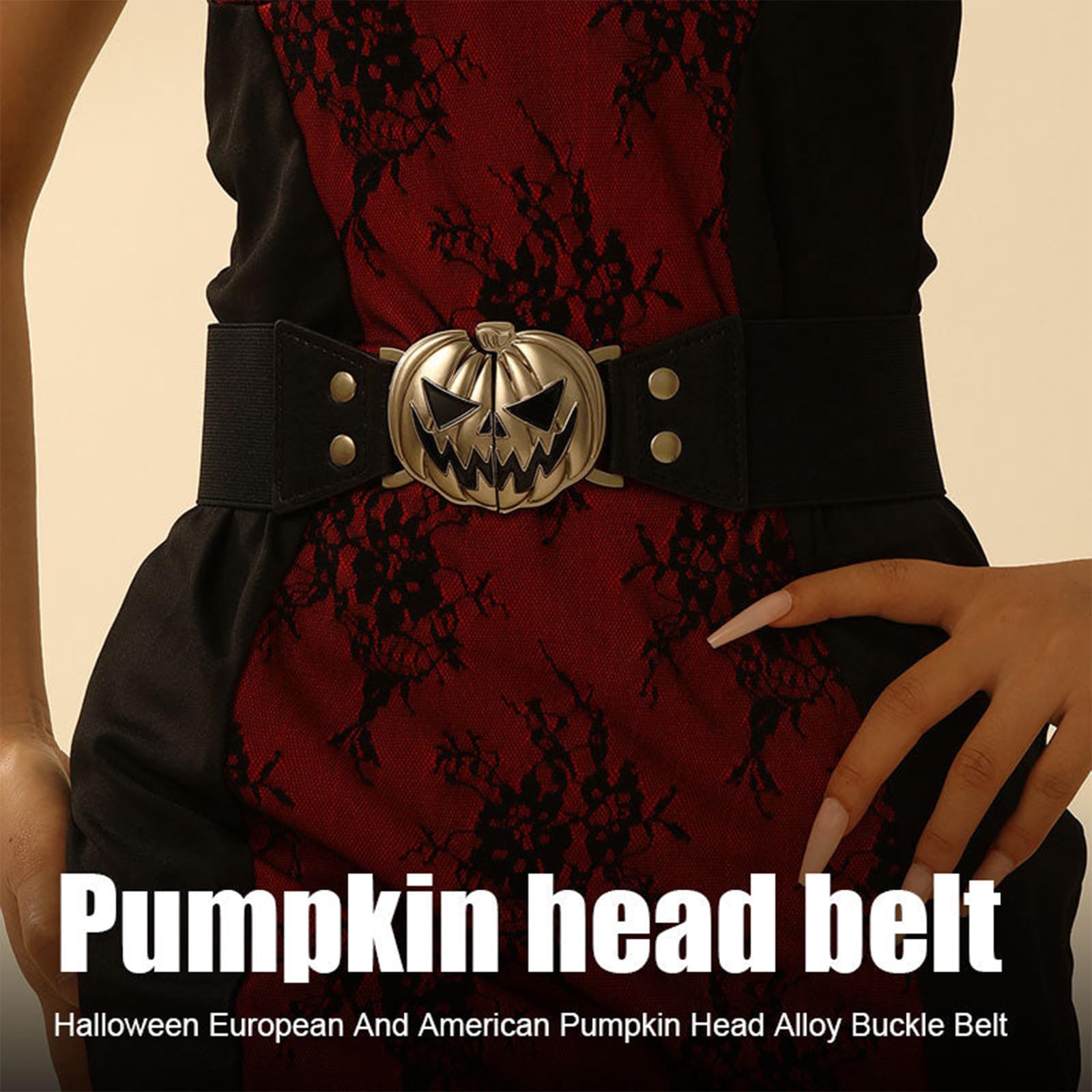 Halloween Pumpkin Head Alloy Buckle Belt - Spooky Stretchy Waistband for Women's Costume | Perfect for Halloween Parties, Cosplay & Themed Events