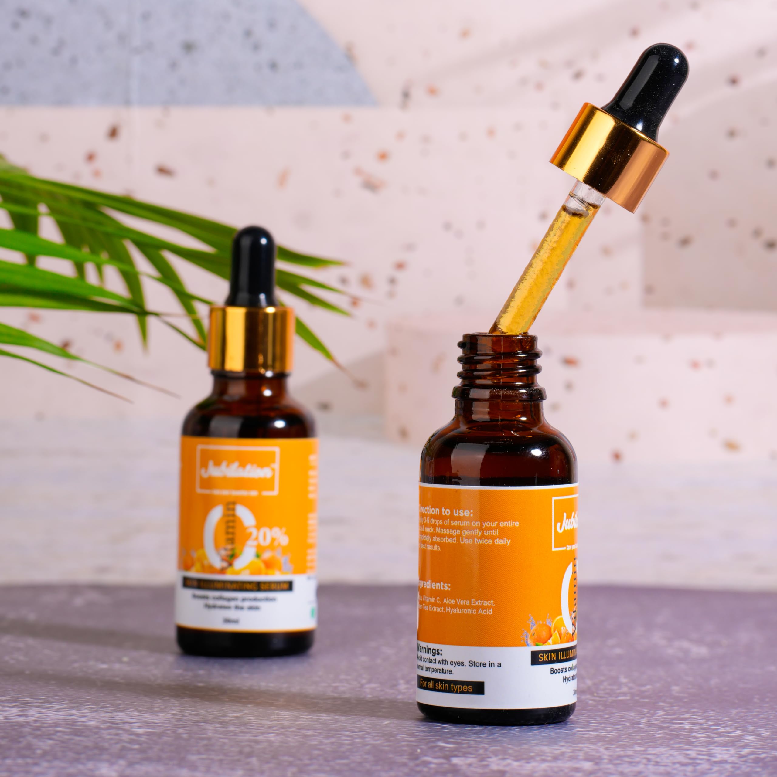 Jubilation 20% Vitamin C Face Serum for Glowing Skin - Dark Spot Corrector, Pigmentation & Acne Scar Treatment - Brightens Dull Skin & Sun Protection - Best Vitamin C Serum for Oily Skin - Suitable for Men & Women - 30ml - Perfect for Daily Skincare Routine & Anti-Aging Care