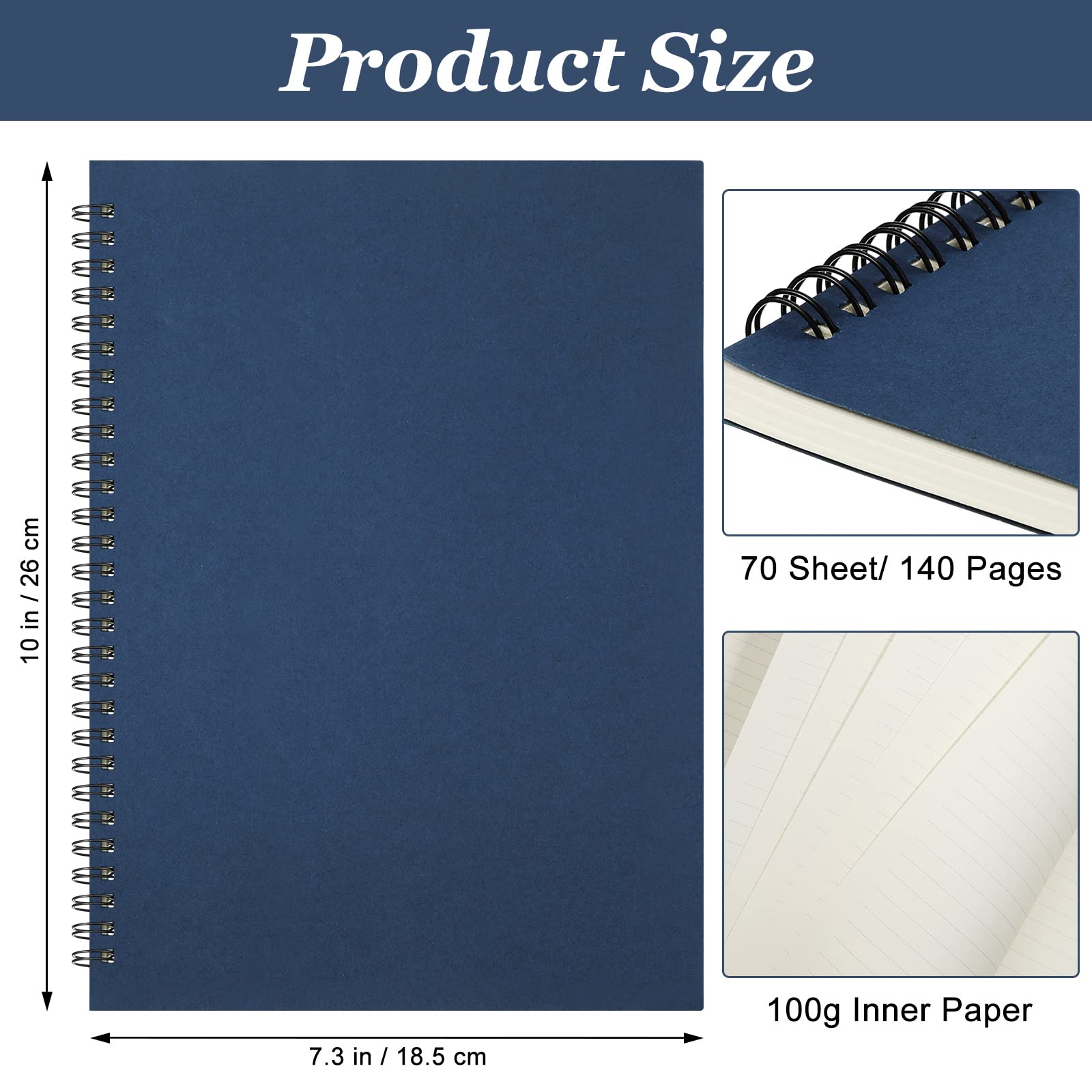 Epakh 6-Pack B5 Spiral Notebooks - 10.5 x 7.3 Inch Wire Bound Journals with Hard Cover, 70 Sheets/140 Pages Ruled Lined Paper - Perfect for Office, School, Travel & Sketching (Blue)