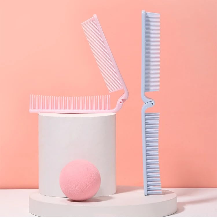 2 in 1 Folding Hair Brush & Comb - Double Headed Massage Plastic Portable Travel Hairbrush for Men & Women - Perfect for Travel, Gym, Purse & On-the-Go Styling