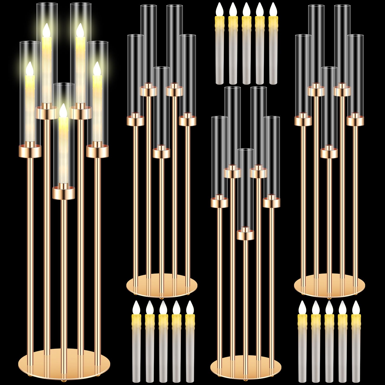 Tandefio 4-Piece 5-Arm Gold Candelabra Set - 35