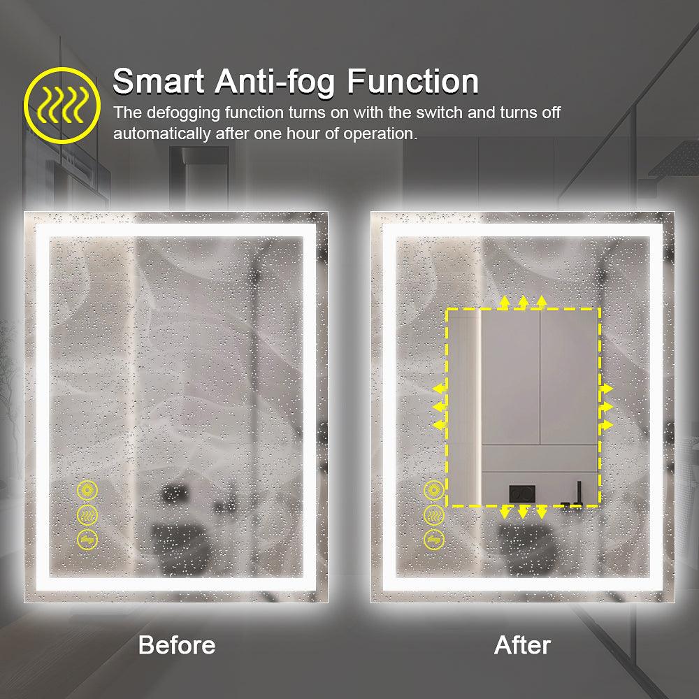 GlareGuard Rectangular Anti-Fog Dimmable LED Bathroom Mirror with Backlit - Perfect for Makeup, Shaving & Skincare Routine