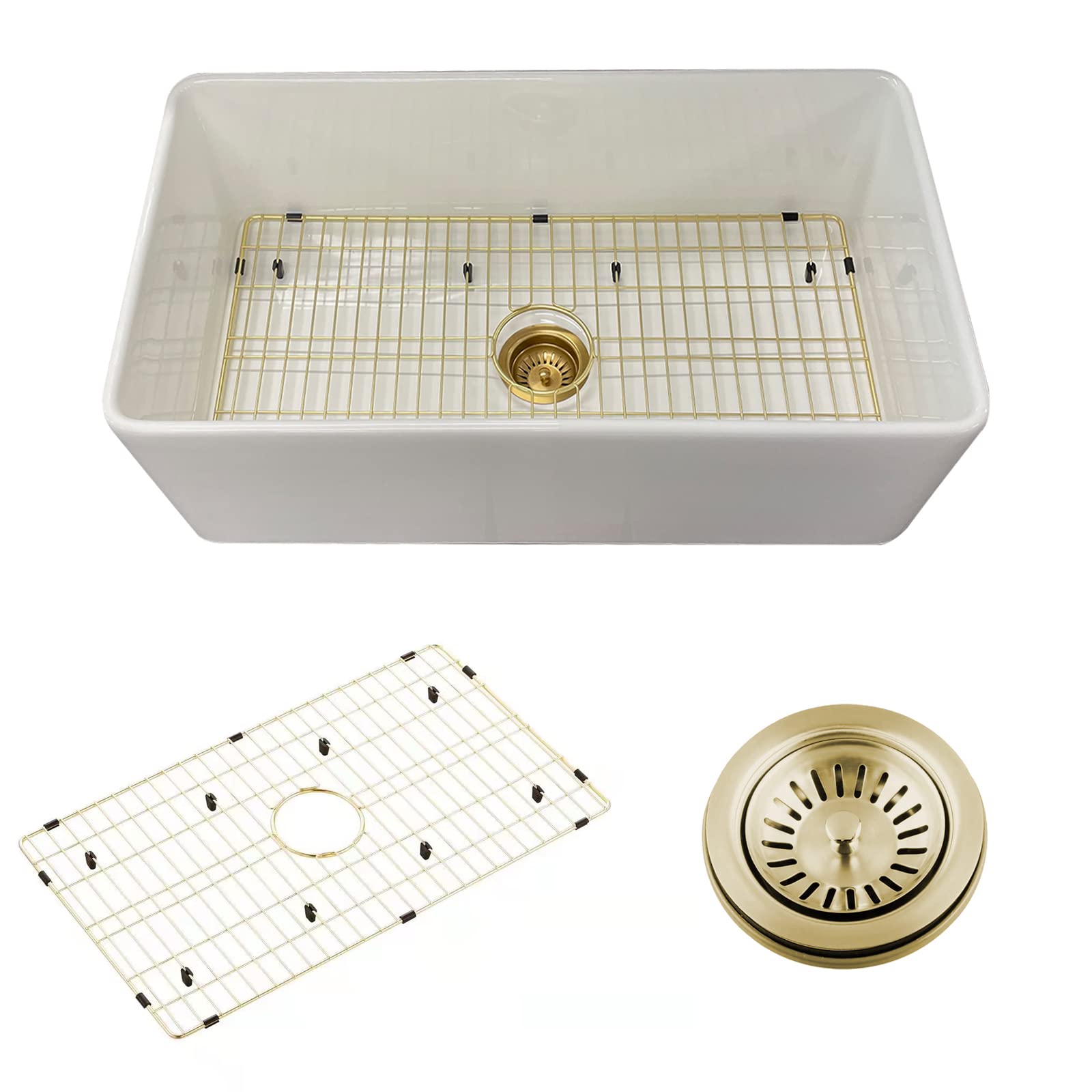 Premium White Fireclay Farmhouse Kitchen Sink - Undermount Apron-Front Design with Durable Grid & Strainer - Perfect for Modern Farmhouse, Rustic, and Traditional Kitchens