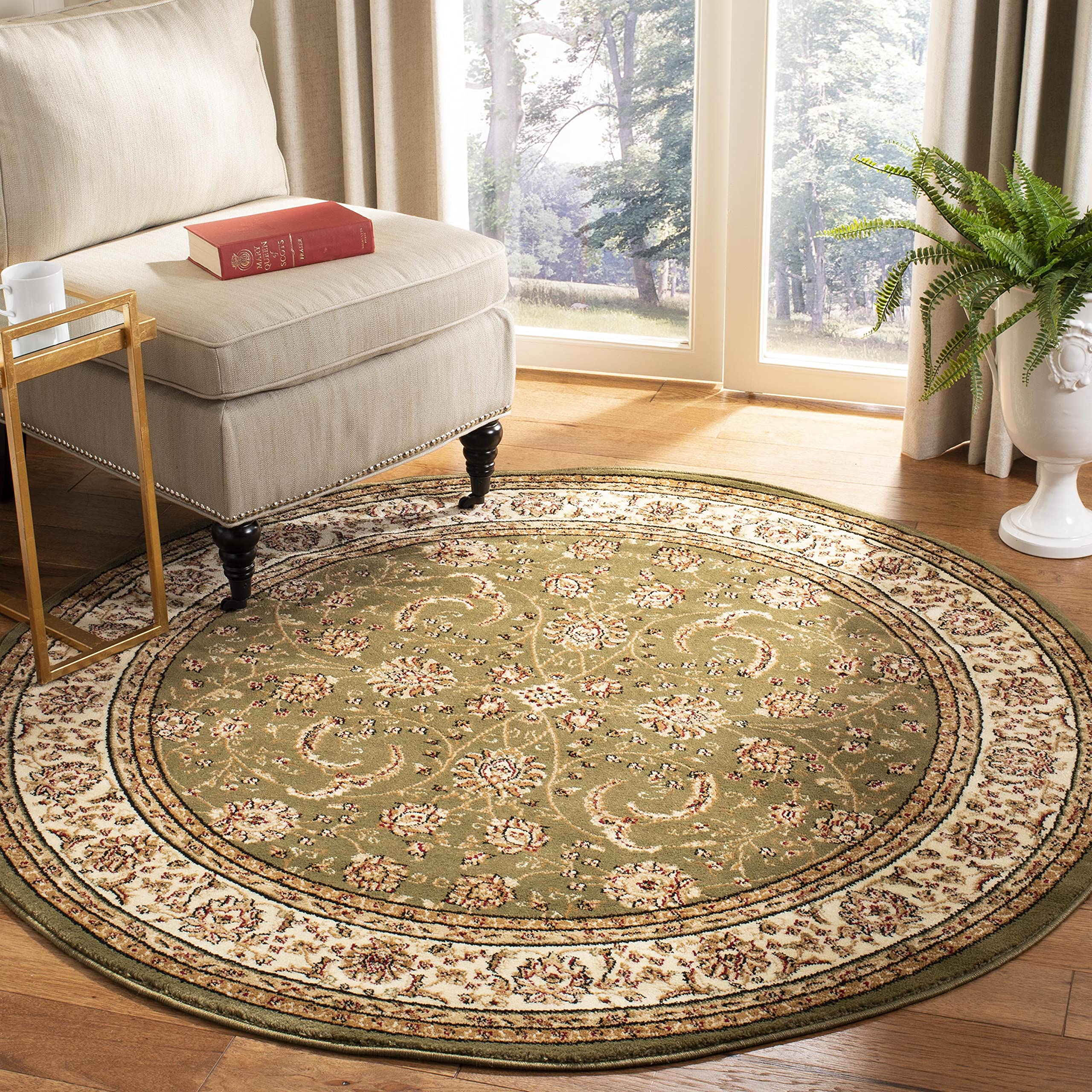 SAFAVIEH Lyndhurst Collection 8' Round Sage/Ivory Oriental Rug LNH219B - Non-Shedding Traditional Area Rug for Dining Room, Living Room, Bedroom & Entryway | Perfect for Home Decor, Foyer Floor Covering & Cozy Interior Design