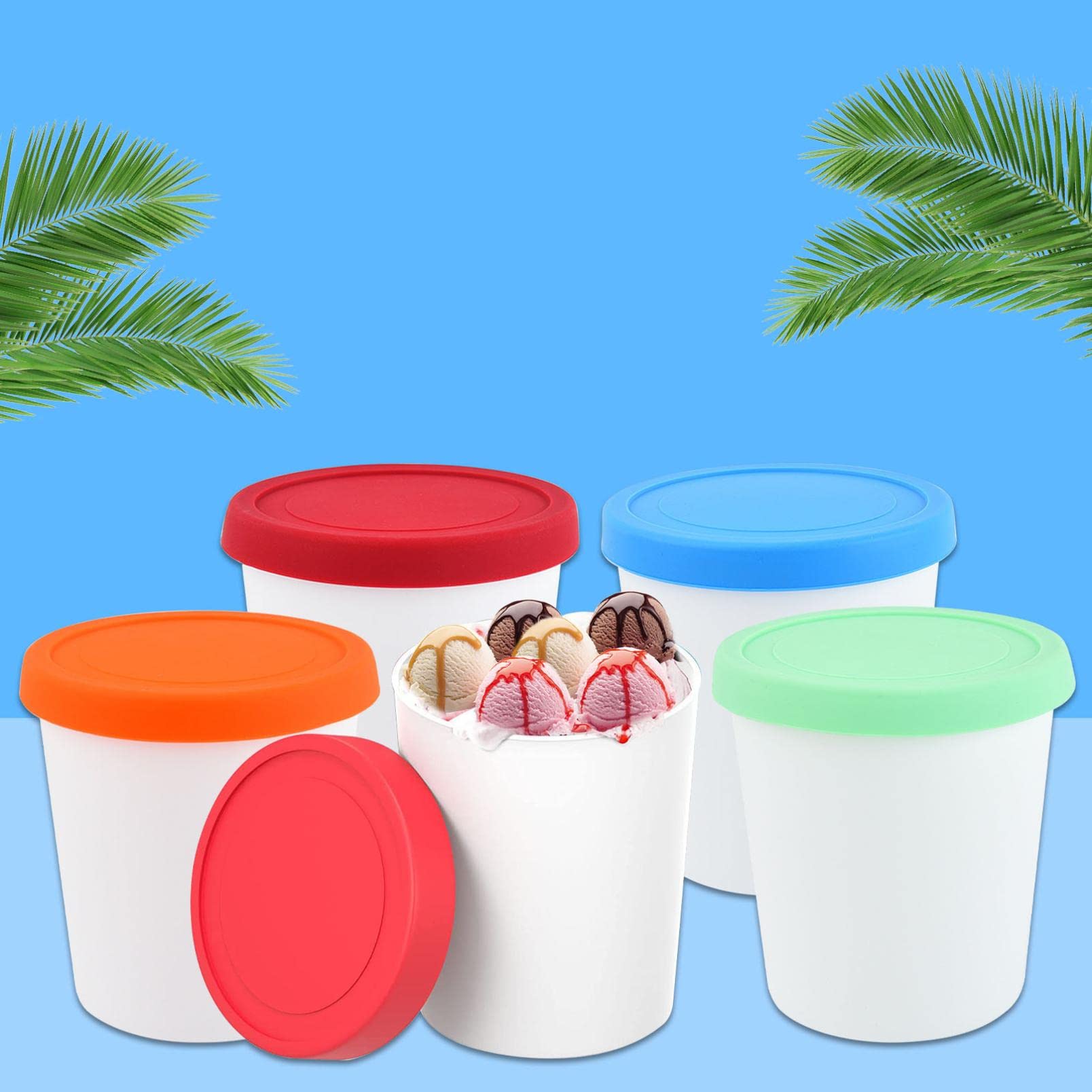 Reusable Ice Cream Containers with Lids - Leakproof & Frost-Free Storage Bowls for Homemade Ice Cream | Perfect for Freezer Storage, Dessert Serving & Party Snacks