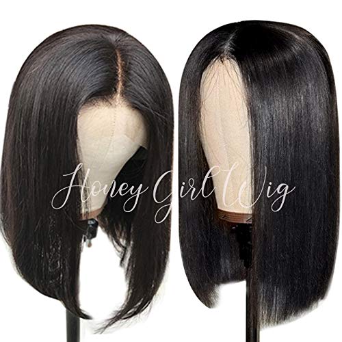 10A Brazilian Virgin Human Hair Lace Front Wig - Small Cap Short Bob Straight Wig with Baby Hair (180% Density, 10 Inch) for Black Women | Perfect for Daily Wear, Cosplay & Special Occasions